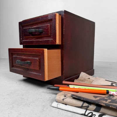 Vintage Japanese Mini Chest of Drawers, Reddish-Brown Wood, 1970s