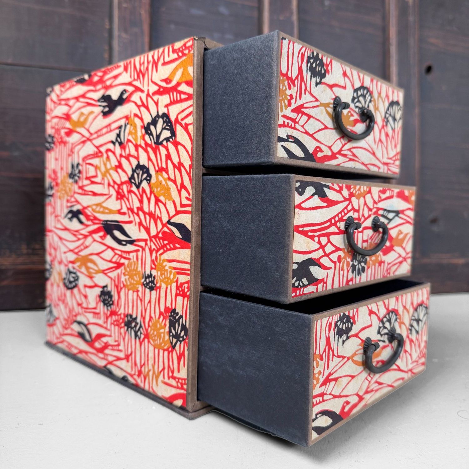 Vintage Japans Ladekastje, Decoratief Papier, 1950s