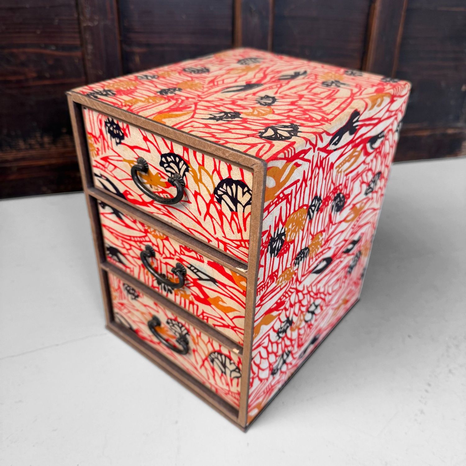 Vintage Japans Ladekastje, Decoratief Papier, 1950s