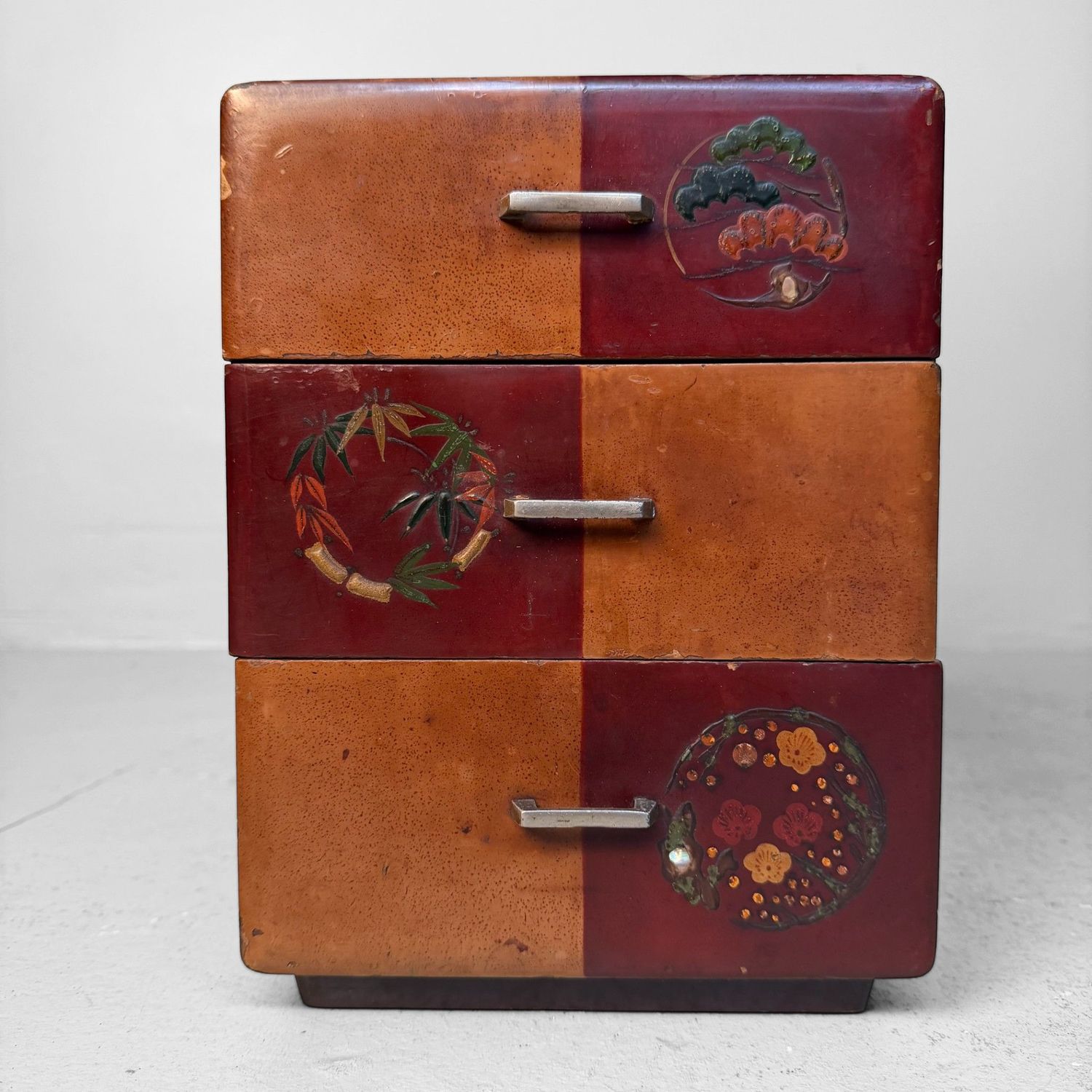 Antique Japanese Mini Chest with Floral Lacquer Decoration, 1920s