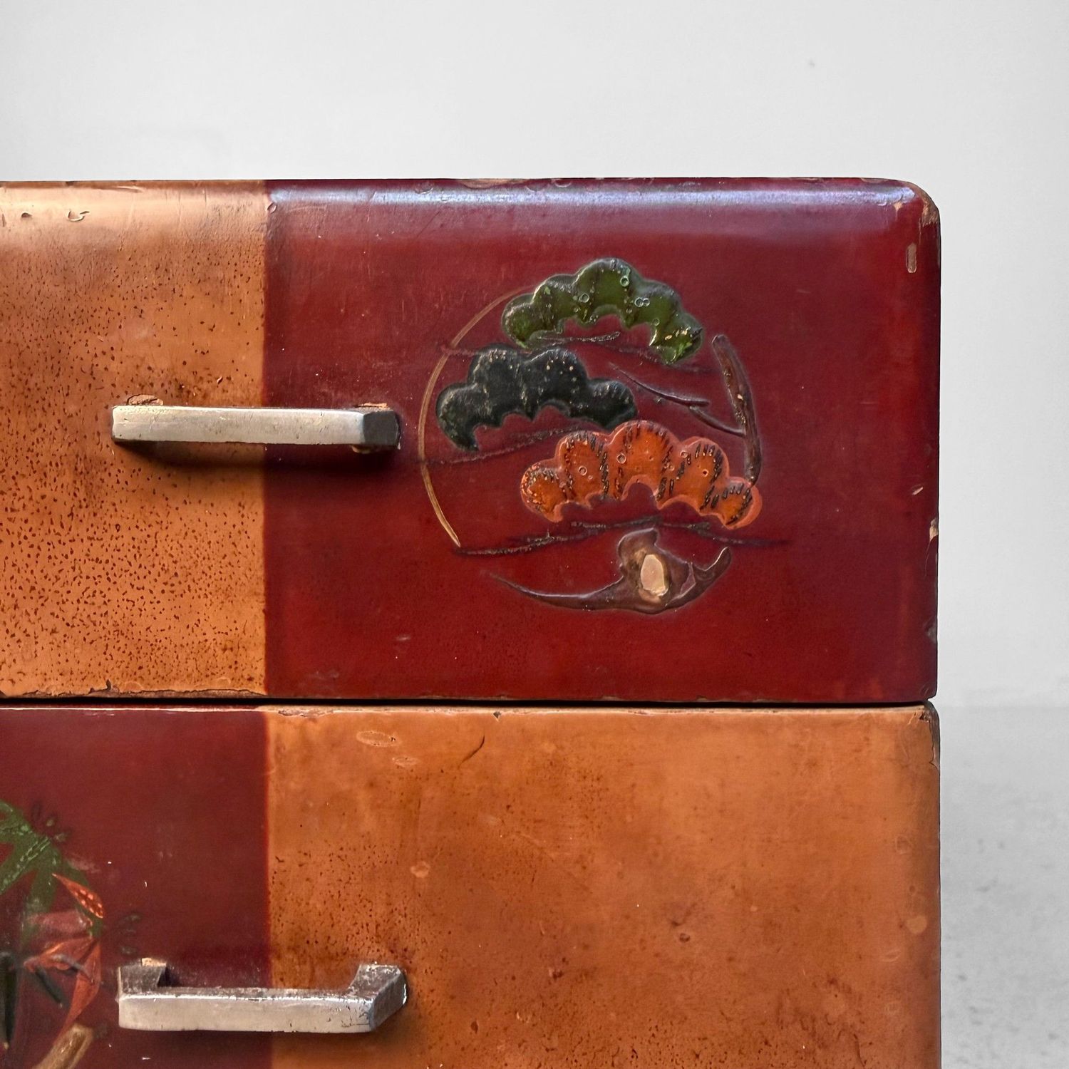 Antique Japanese Mini Chest with Floral Lacquer Decoration, 1920s
