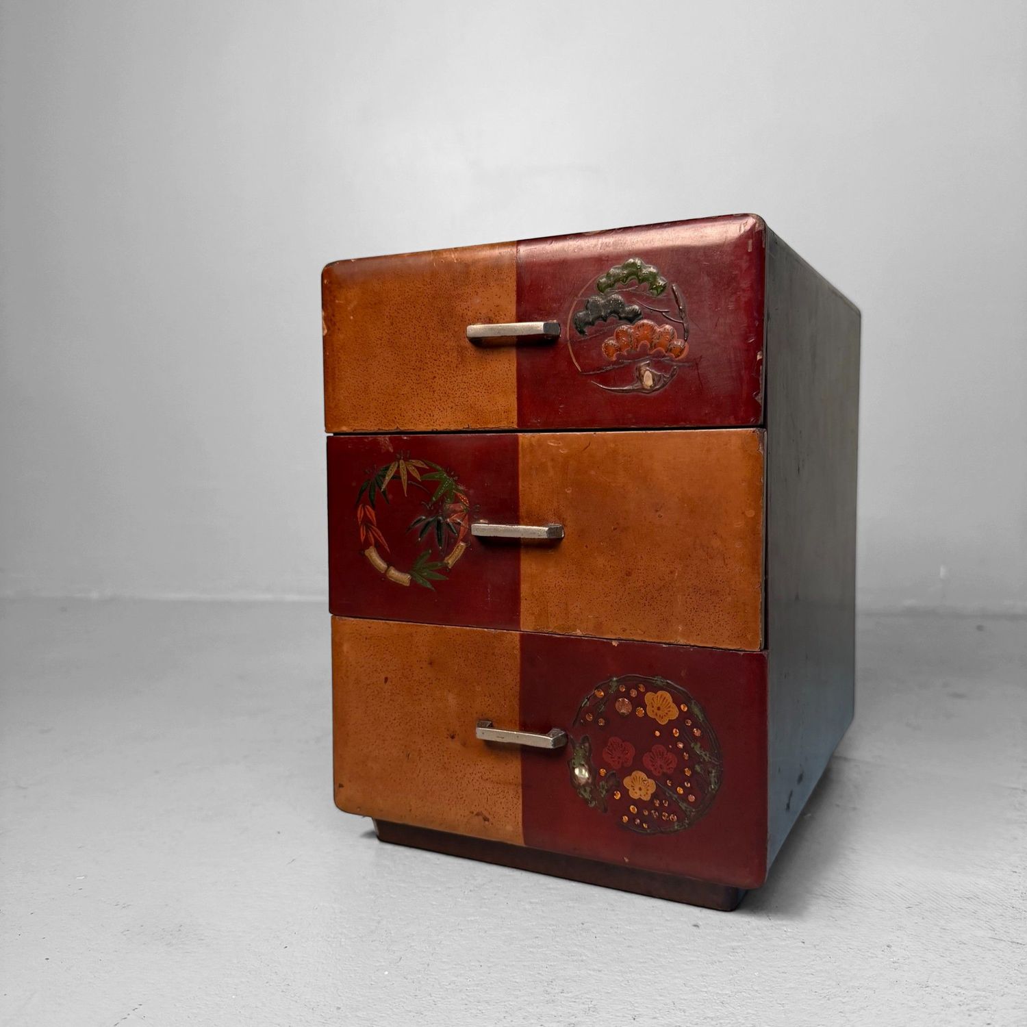 Antique Japanese Mini Chest with Floral Lacquer Decoration, 1920s