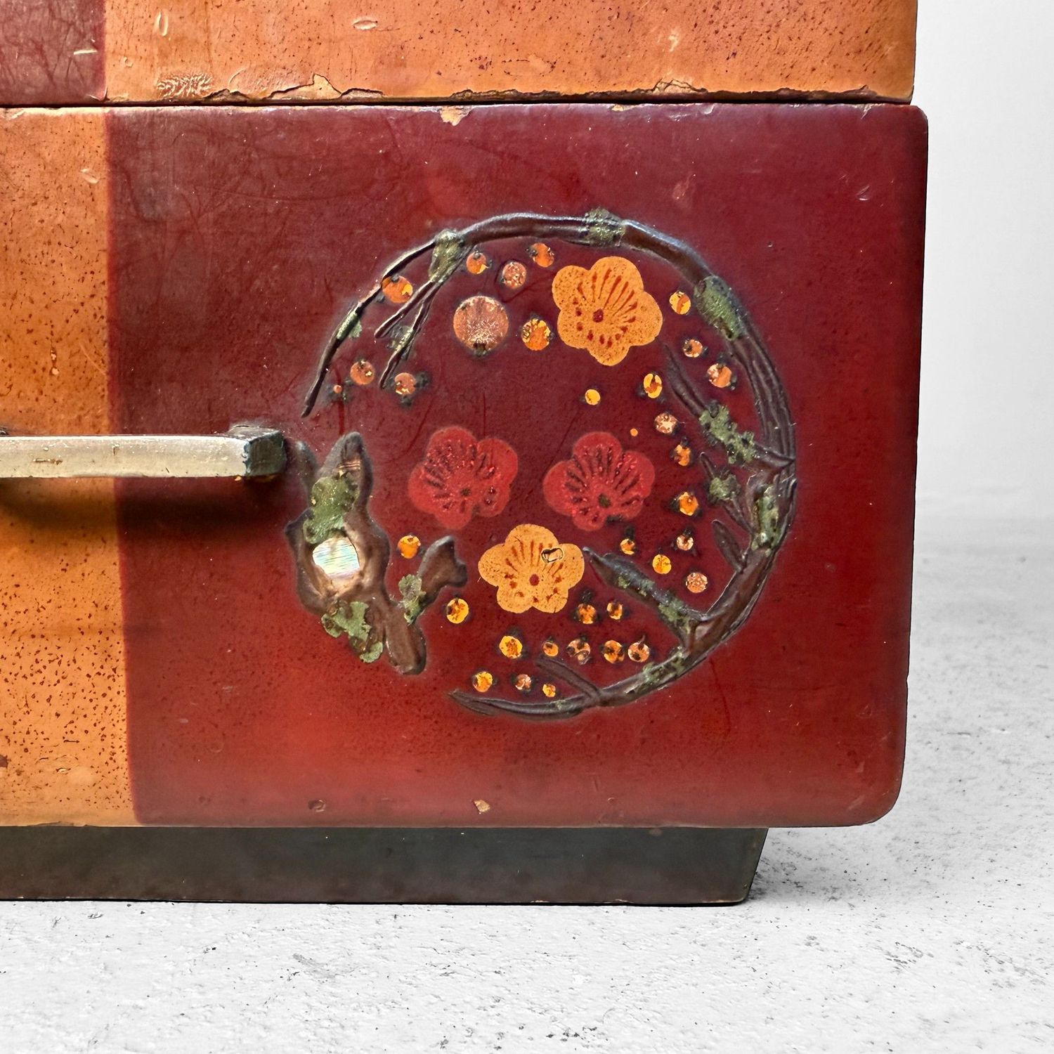 Antique Japanese Mini Chest with Floral Lacquer Decoration, 1920s