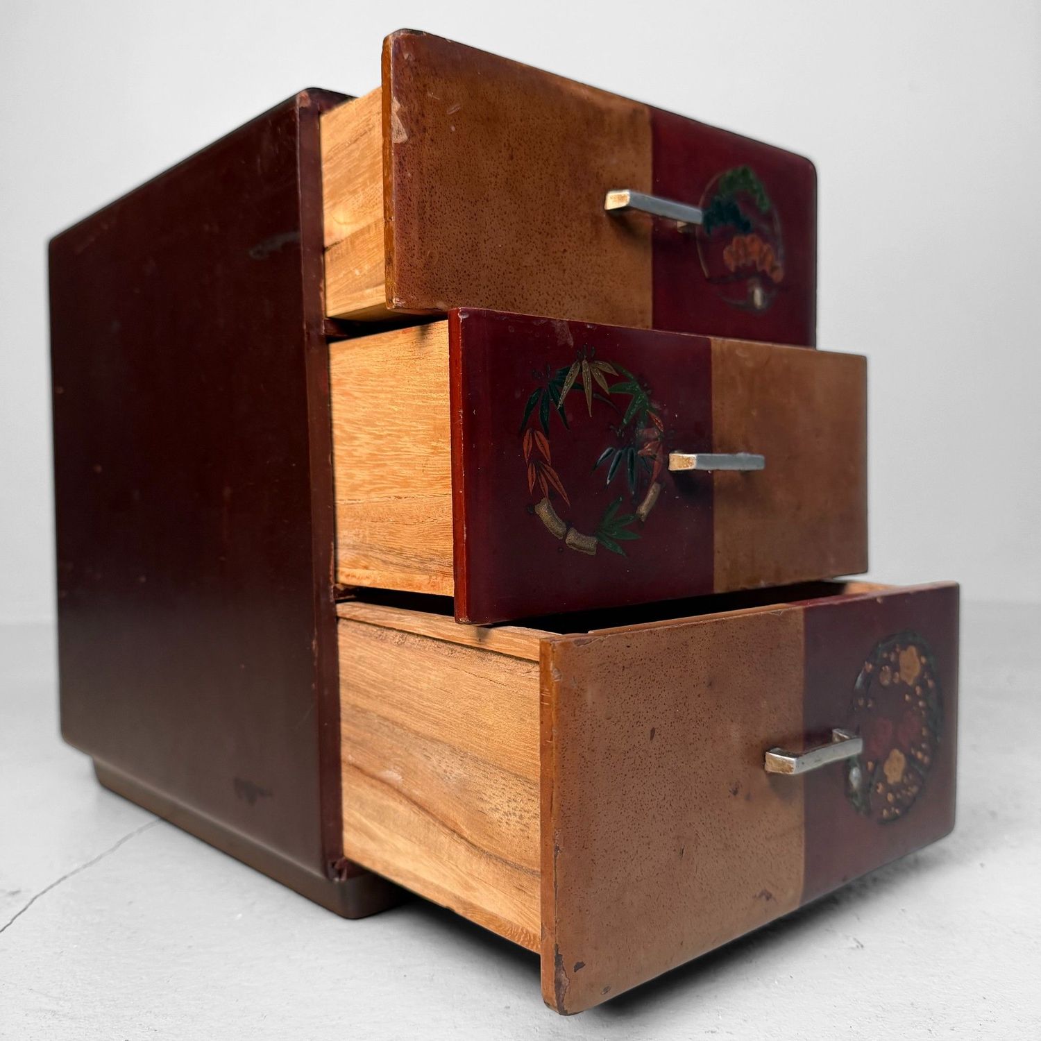 Antique Japanese Mini Chest with Floral Lacquer Decoration, 1920s