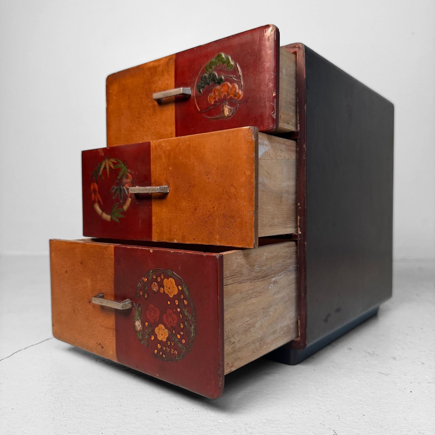 Antique Japanese Mini Chest with Floral Lacquer Decoration, 1920s