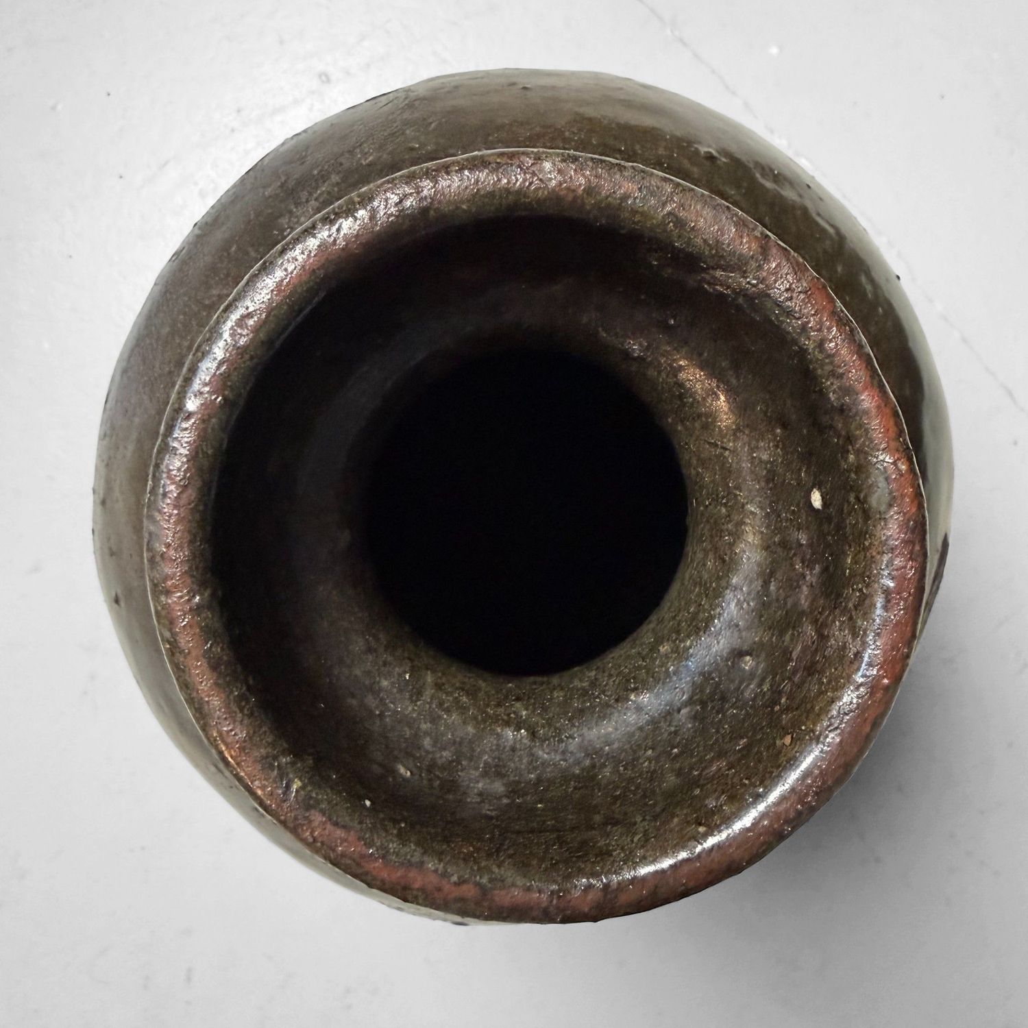 Japanse Tsubo Voorraadpot, Donker Geglazuurd Aardewerk, 1890s