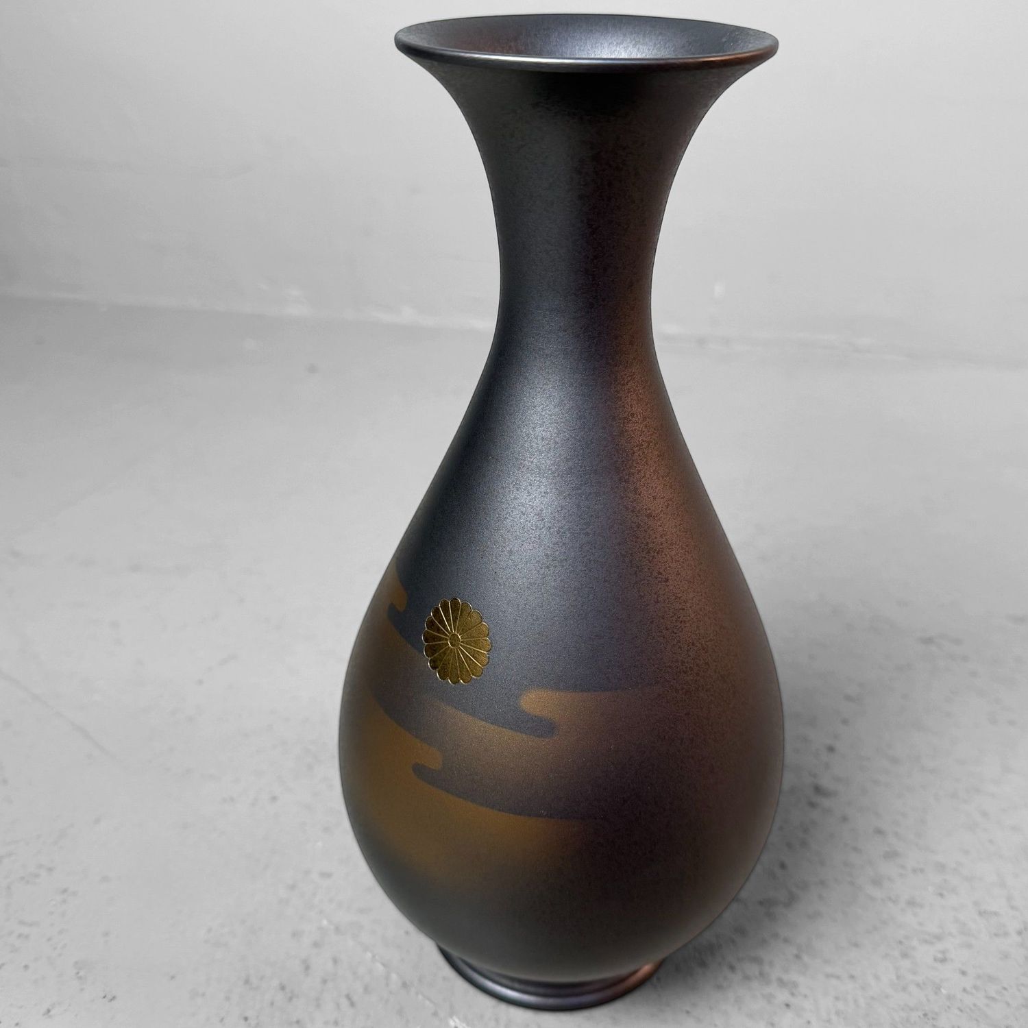 Japanese Metal Vase from Takaoka, Chrysanthemum Motif, 1970s