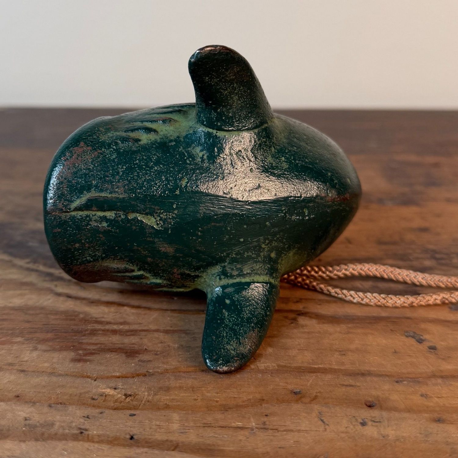 Small Japanese Hanging Ikebana Vase in Fish Form, Patinated Bronze, 1950s