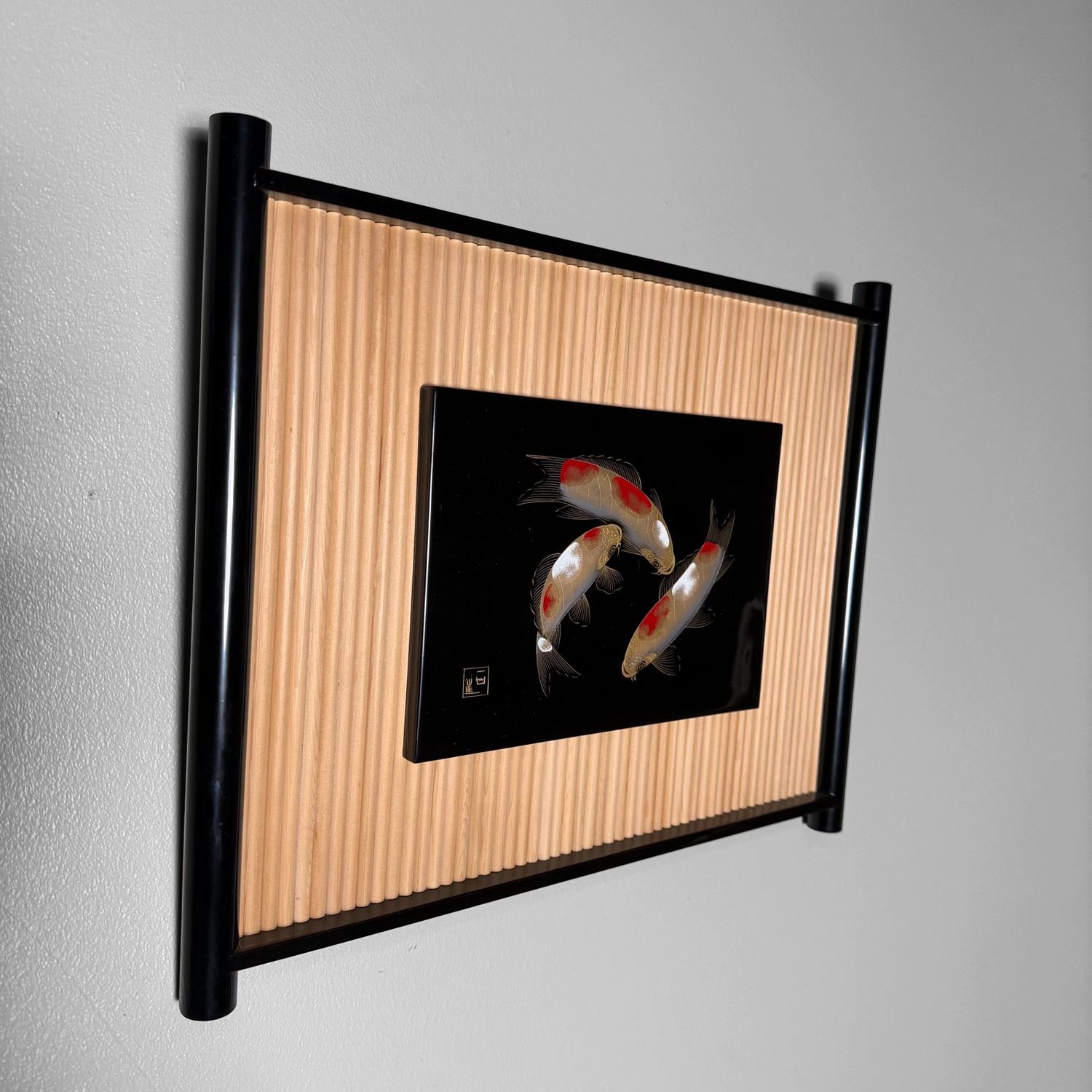 Wajima Lacquer Panel with Koi, Decorative Interior Object, 1970s