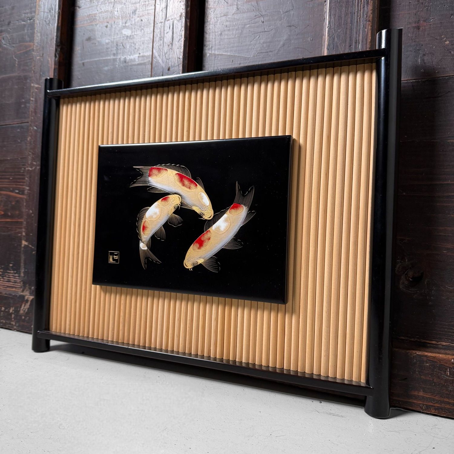 Wajima Lacquer Panel with Koi, Decorative Interior Object, 1970s