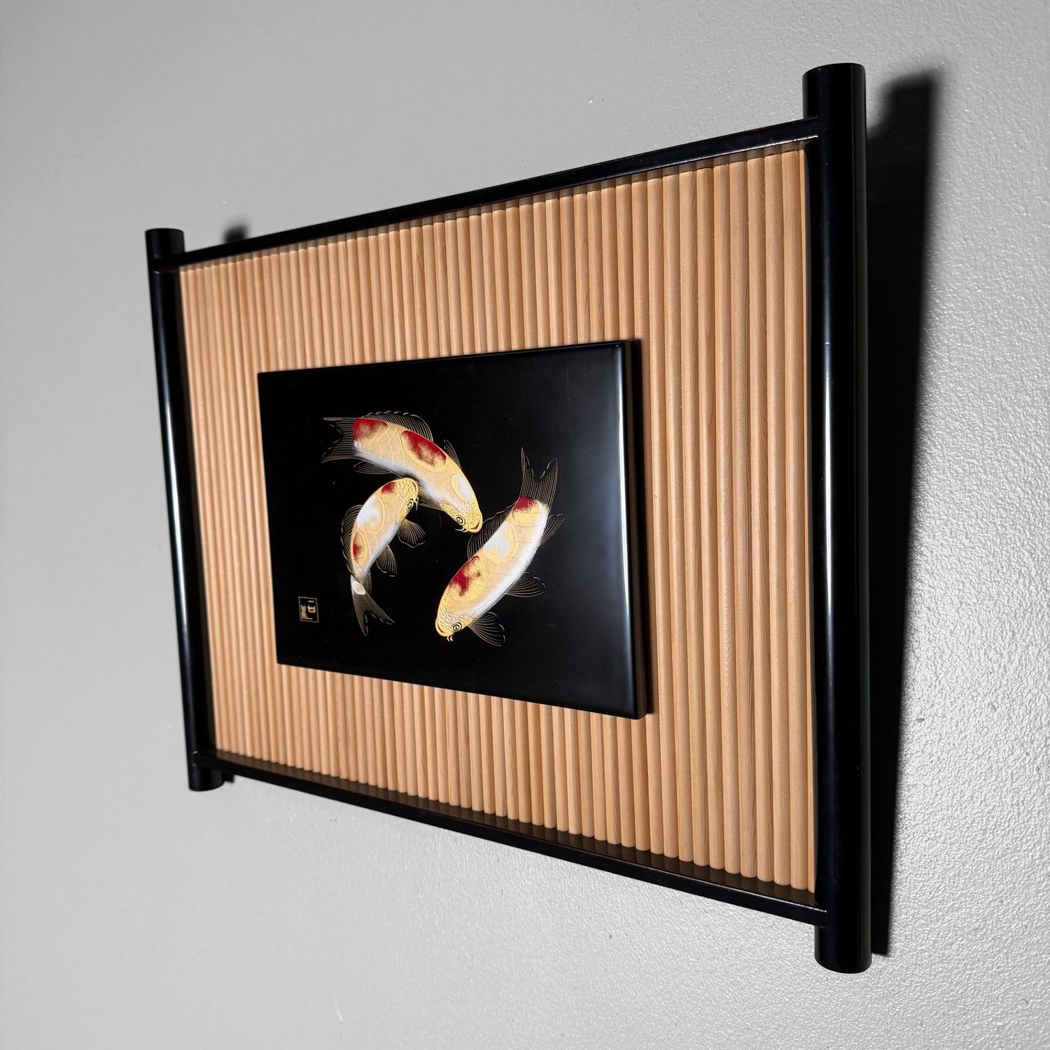 Wajima Lacquer Panel with Koi, Decorative Interior Object, 1970s