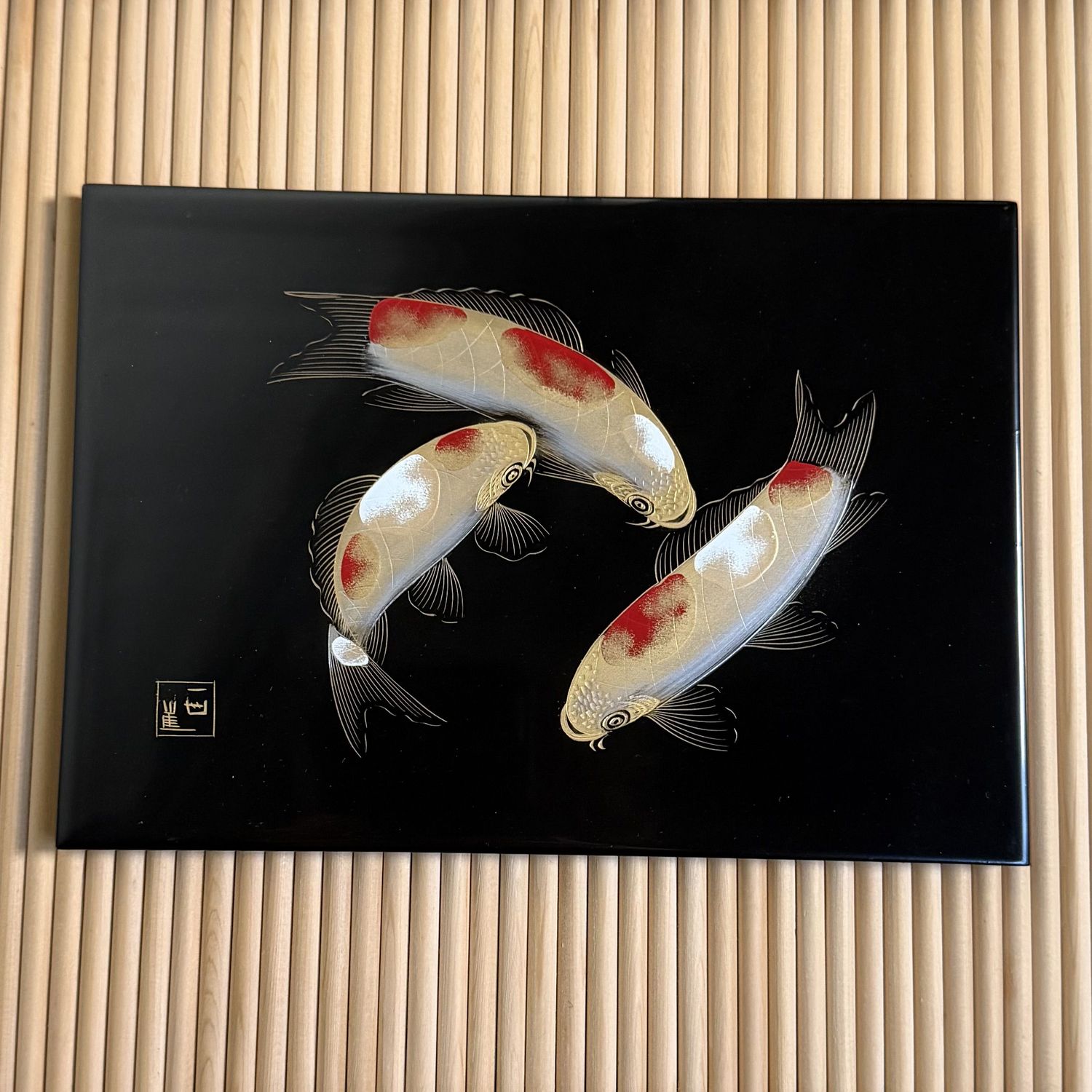 Wajima Lacquer Panel with Koi, Decorative Interior Object, 1970s