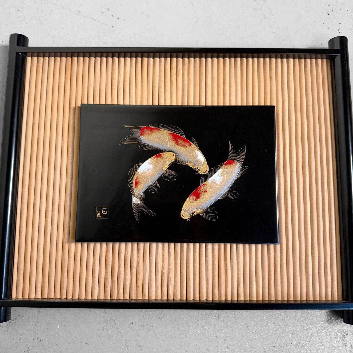 Wajima Lacquer Panel with Koi, Decorative Interior Object, 1970s