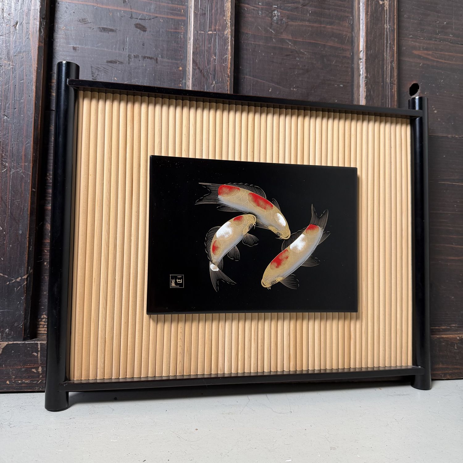 Wajima Lacquer Panel with Koi, Decorative Interior Object, 1970s