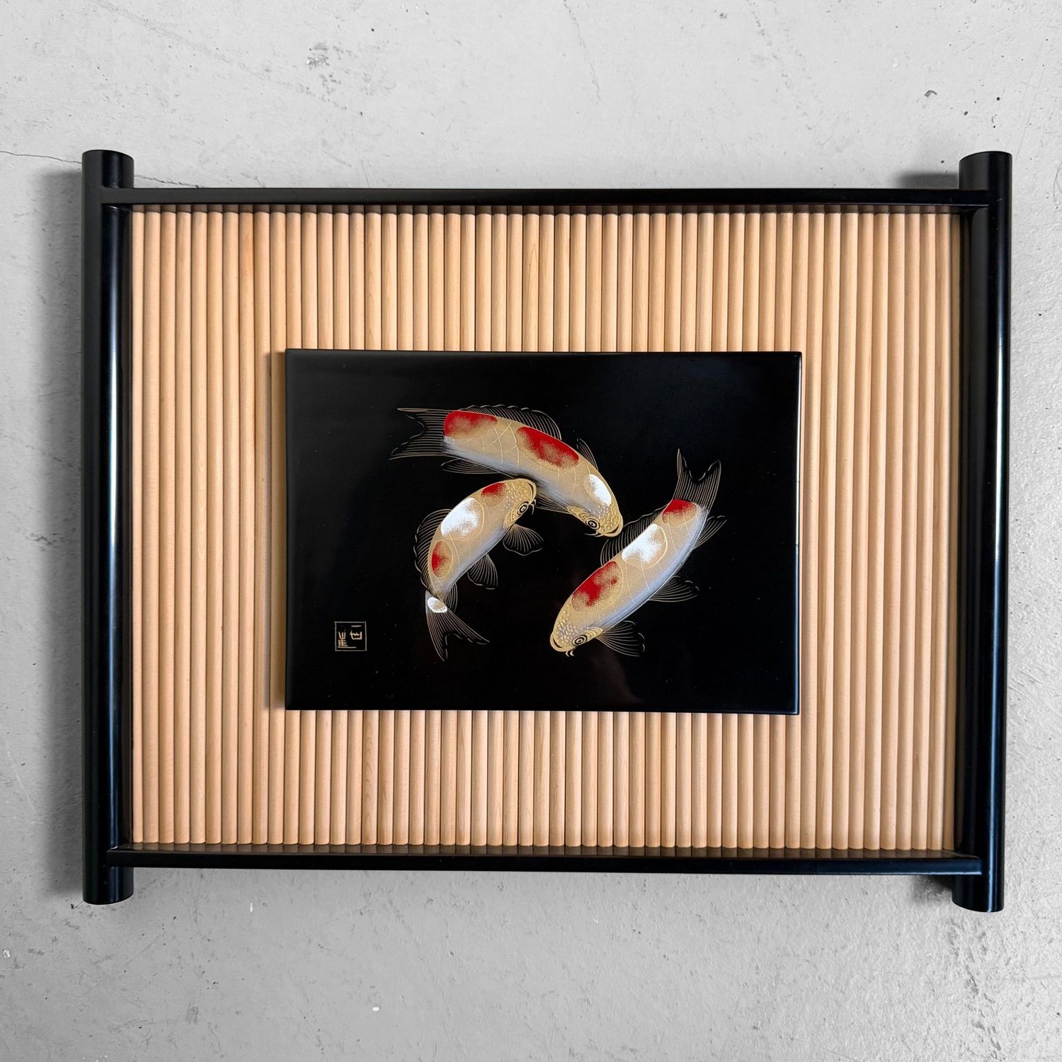 Wajima Lacquer Panel with Koi, Decorative Interior Object, 1970s