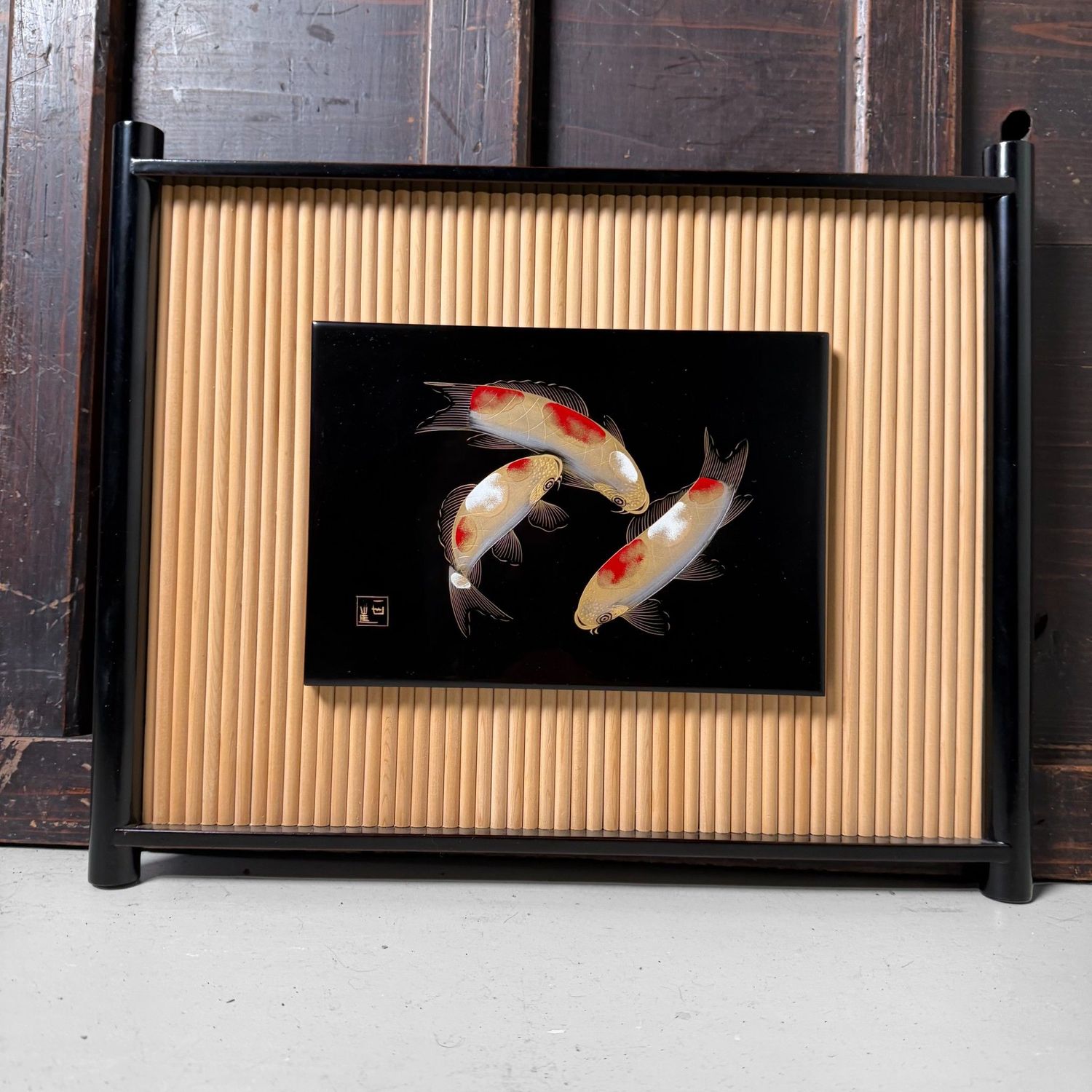 Wajima Lacquer Panel with Koi, Decorative Interior Object, 1970s