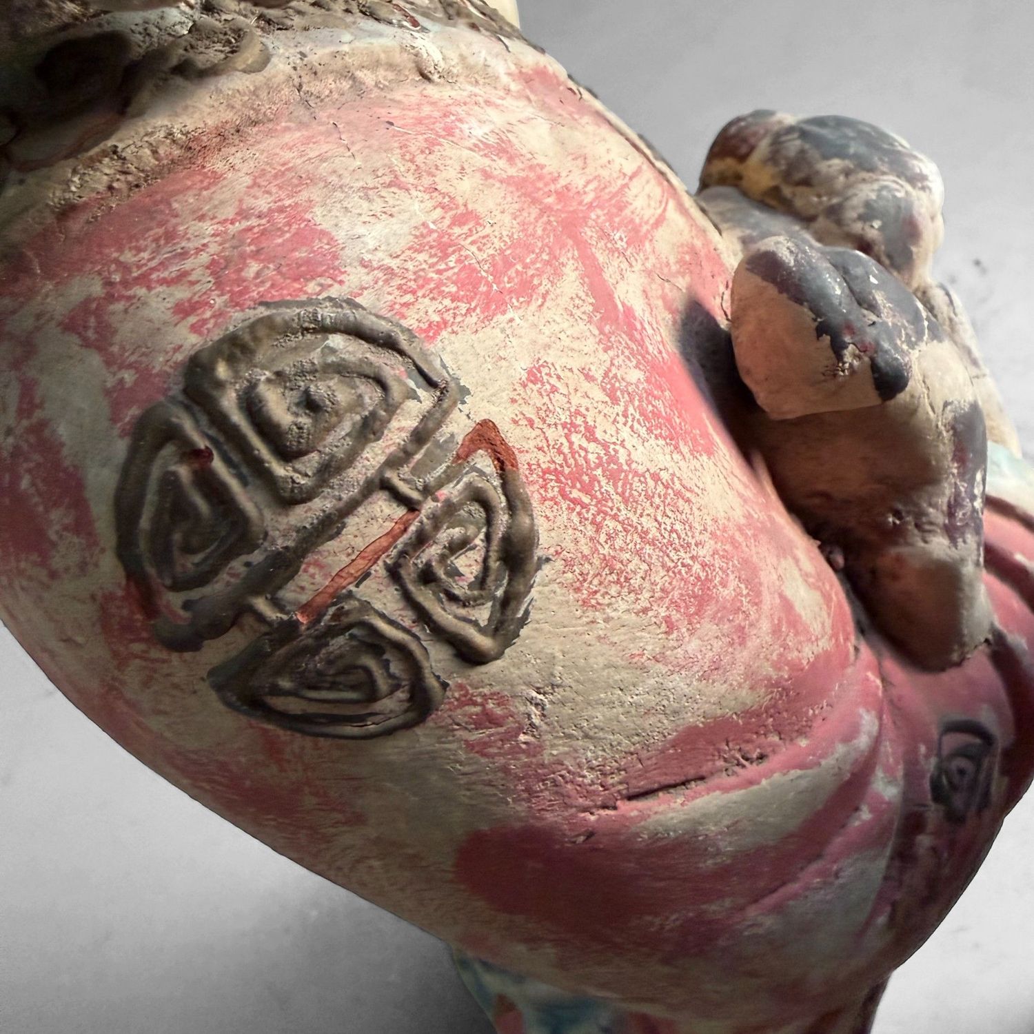 Grote Polychrome Tempelfiguren in Hout op Lotusvoet, Korea, 19e eeuw