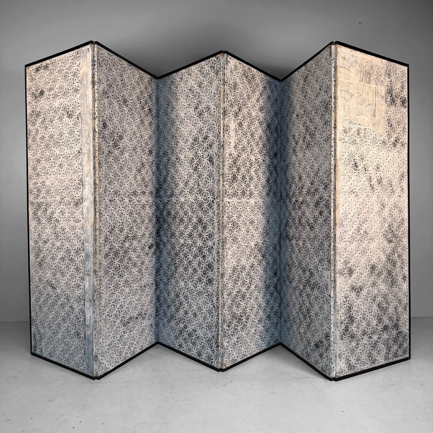 Antiek Japans Kamerscherm, Byōbu met Kalligrafie, 6 Panelen, 1890