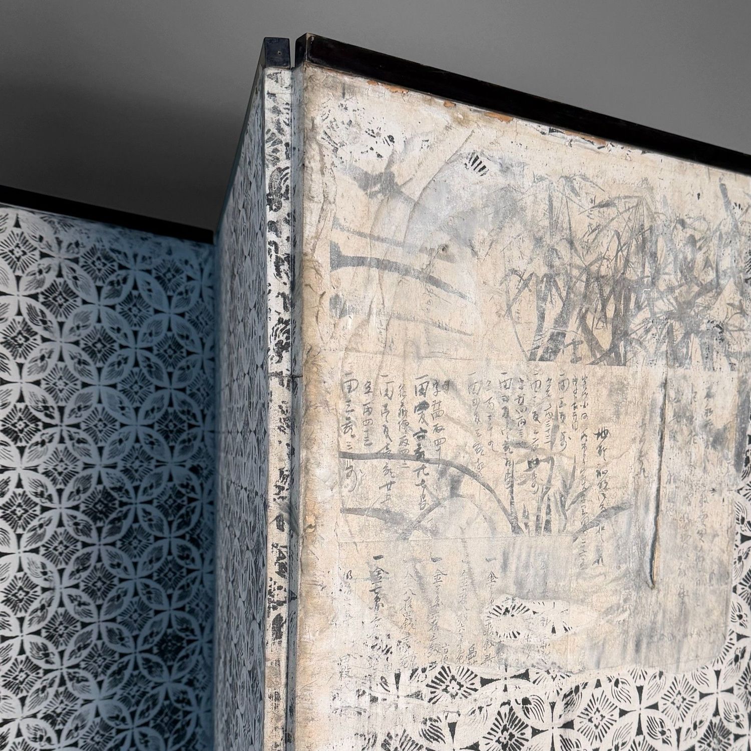 Antiek Japans Kamerscherm, Byōbu met Kalligrafie, 6 Panelen, 1890