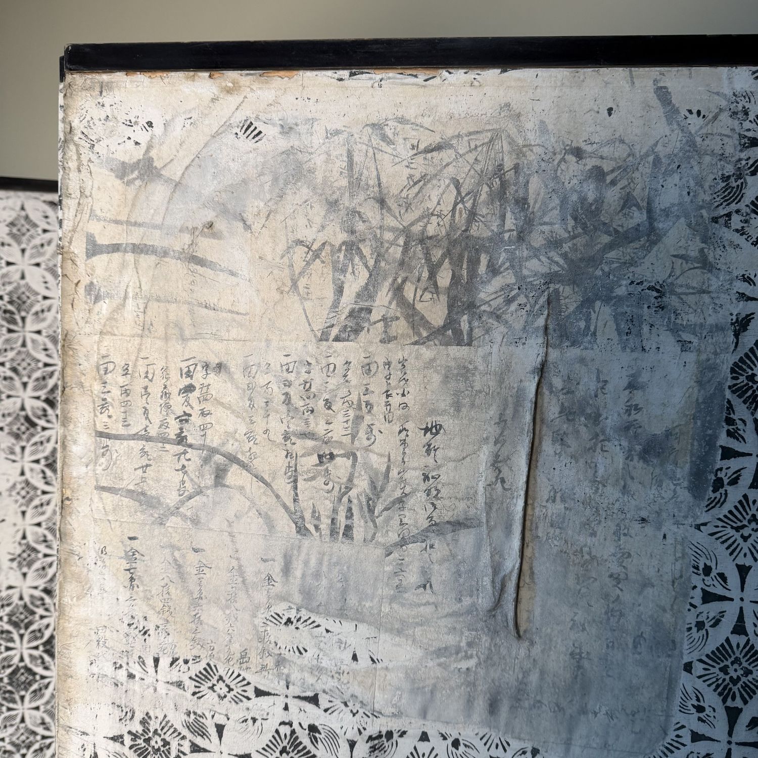 Antiek Japans Kamerscherm, Byōbu met Kalligrafie, 6 Panelen, 1890