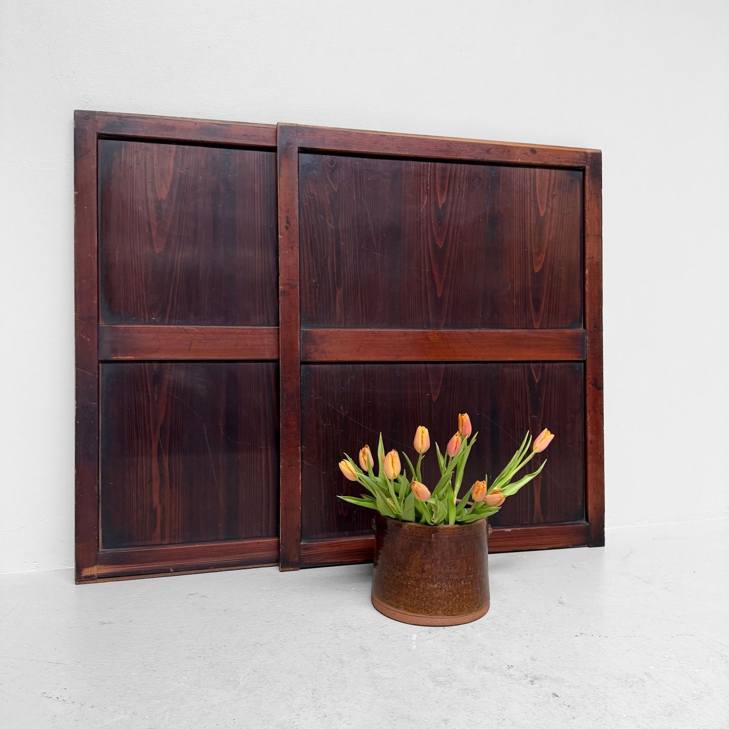 Japanese Wooden Door Panels, Minimalist Wall Decor, 1890s
