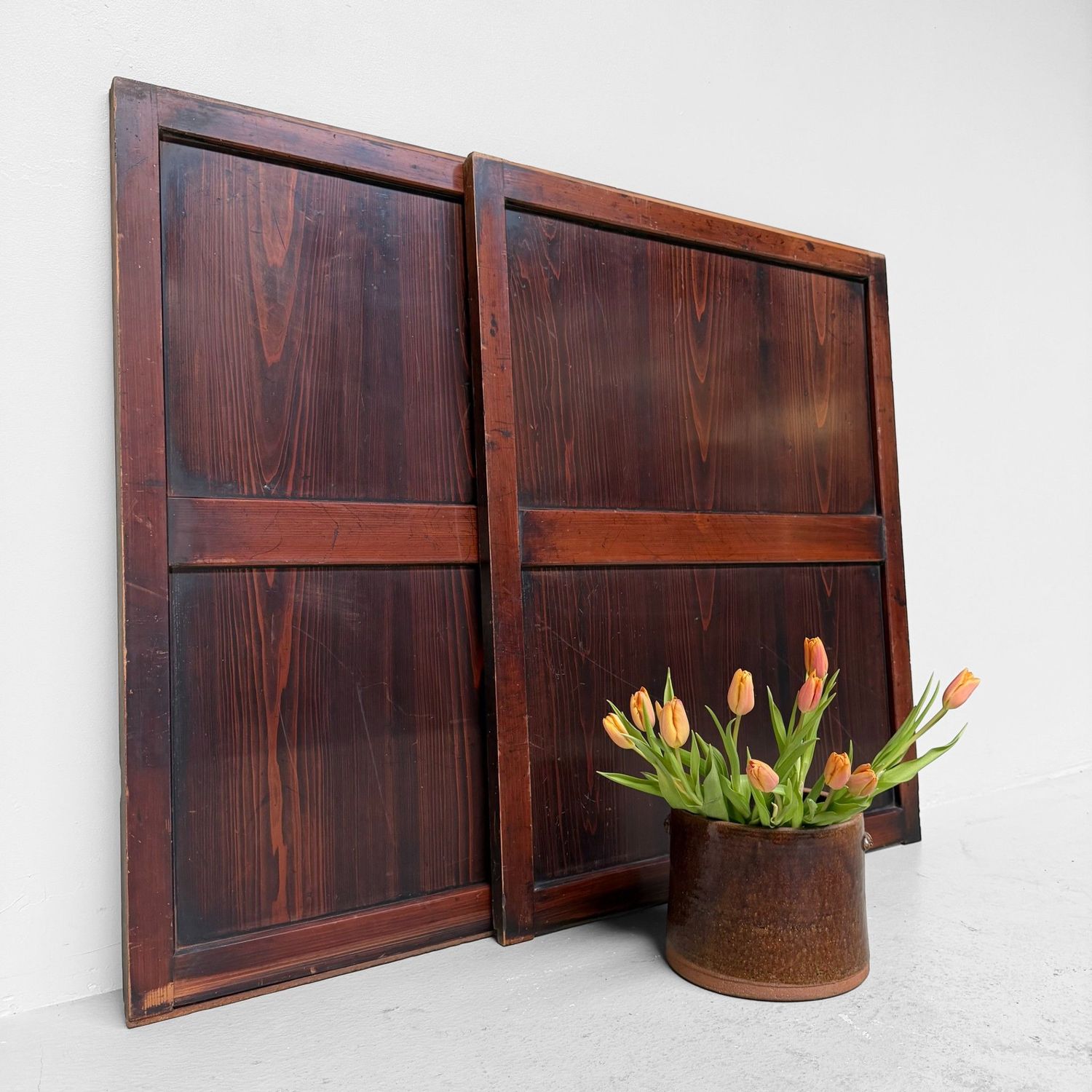 Japanese Wooden Door Panels, Minimalist Wall Decor, 1890s