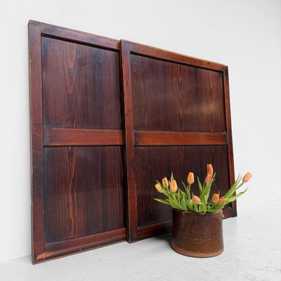 Japanese Wooden Door Panels, Minimalist Wall Decor, 1890s