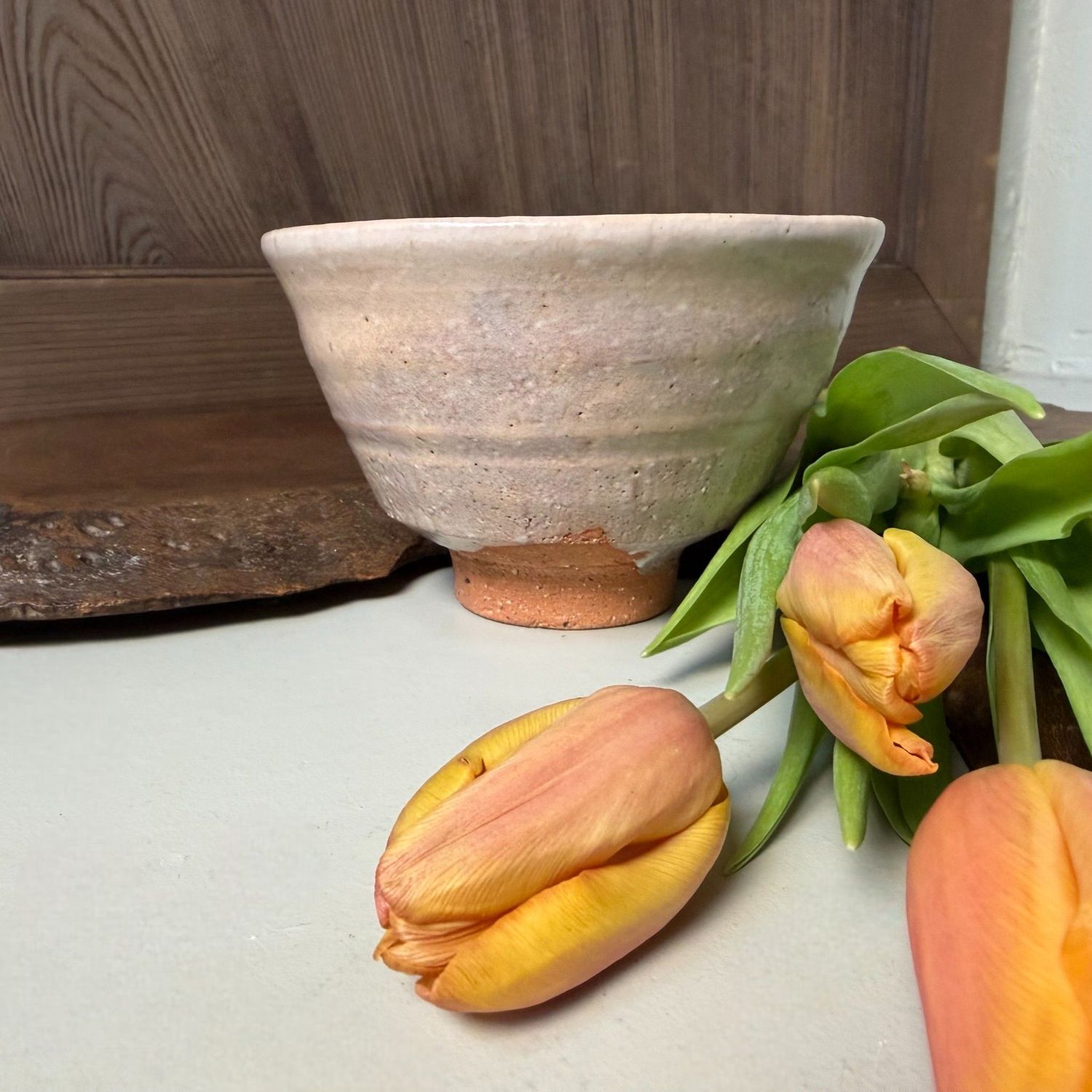 Japanese Matcha Chawan in Ido Form, Wood-Ash Glaze, 1970s