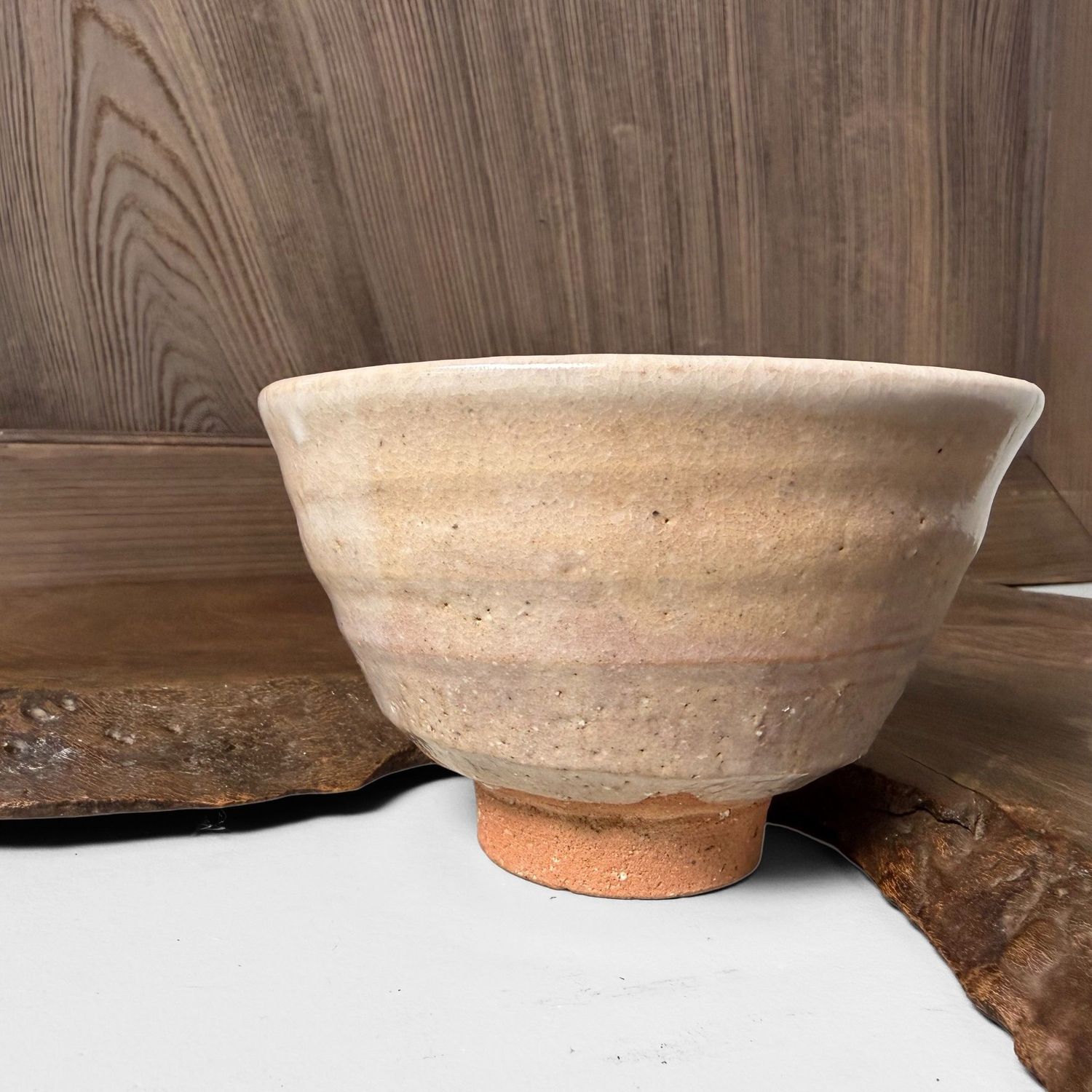 Japanese Matcha Chawan in Ido Form, Wood-Ash Glaze, 1970s