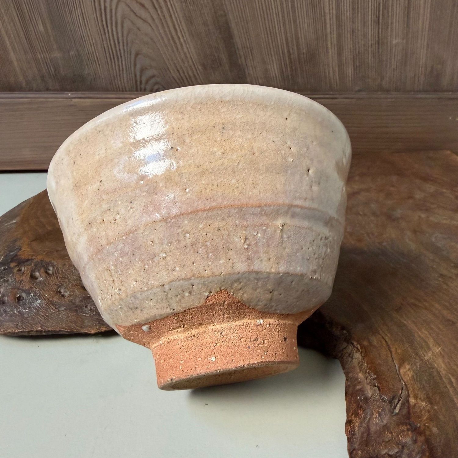 Japanese Matcha Chawan in Ido Form, Wood-Ash Glaze, 1970s