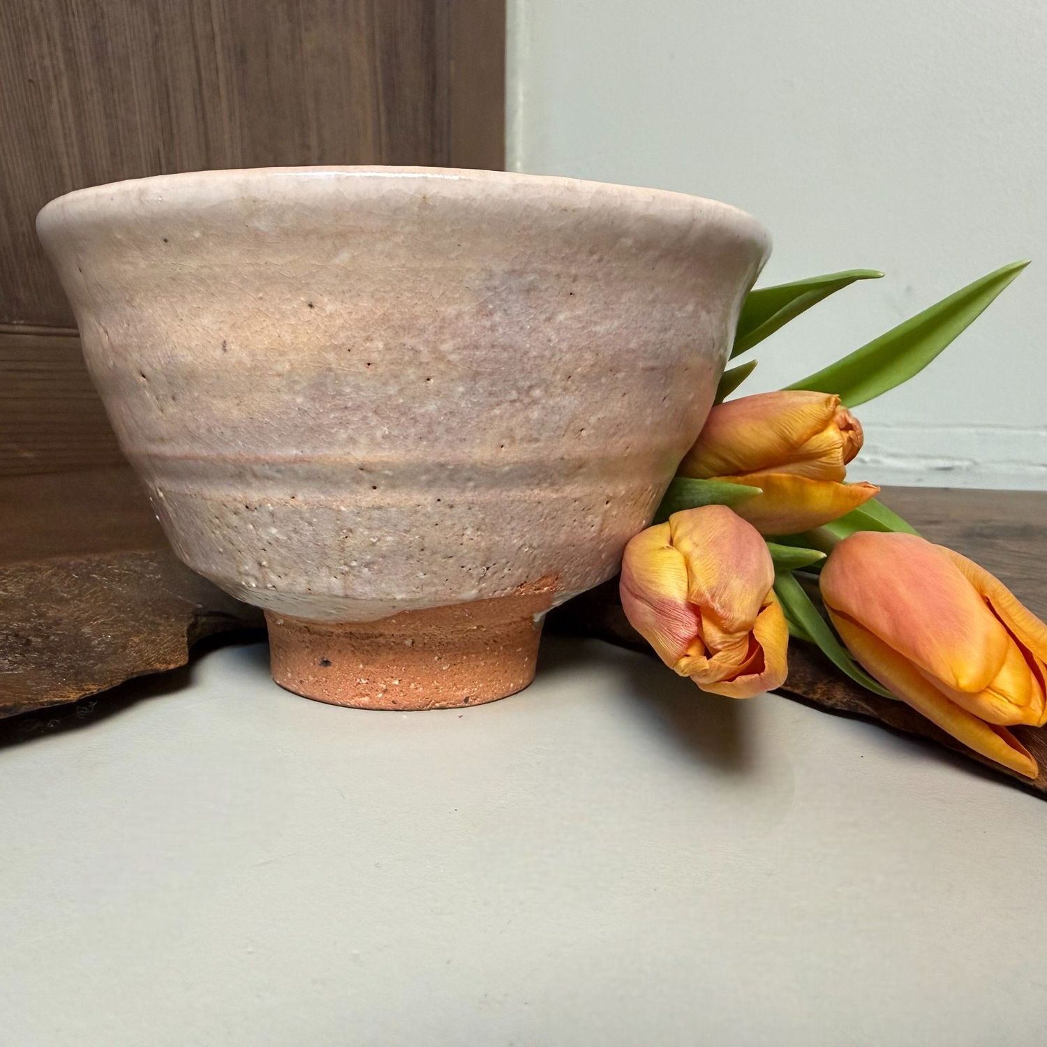 Japanese Matcha Chawan in Ido Form, Wood-Ash Glaze, 1970s