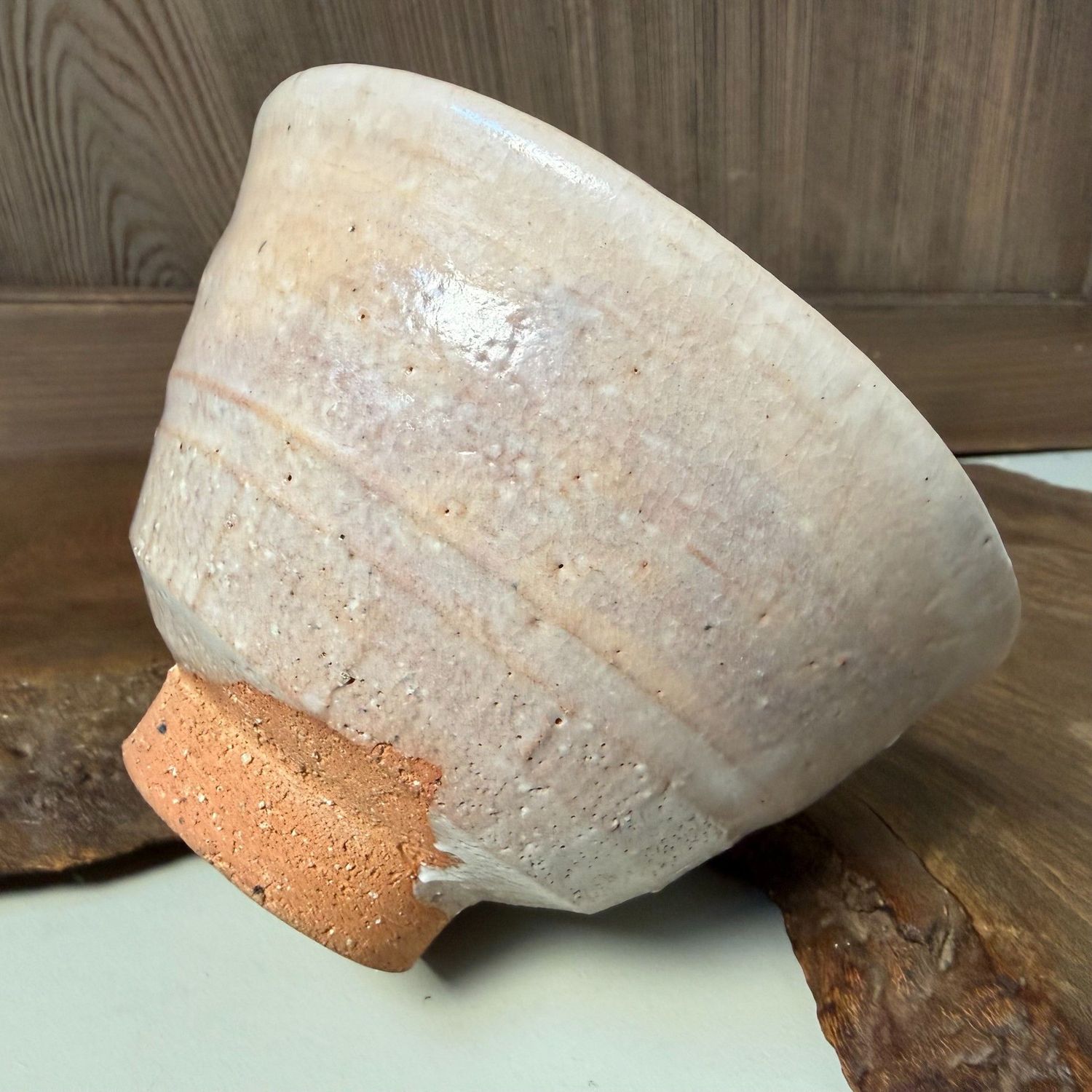 Japanese Matcha Chawan in Ido Form, Wood-Ash Glaze, 1970s