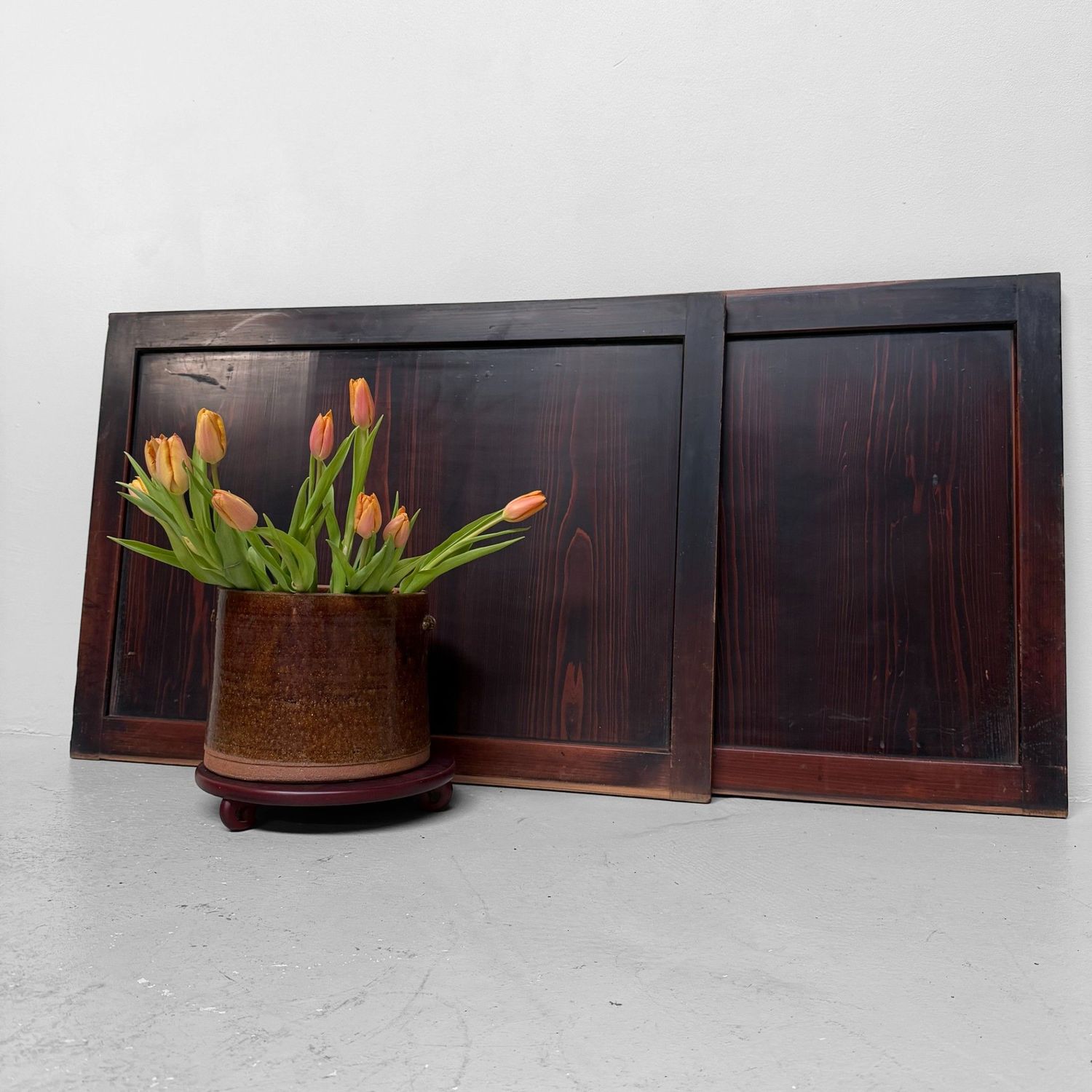 Japanese Wooden Door Panels, Minimalist Wall Décor, 1890s