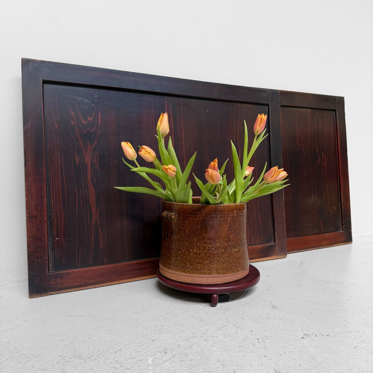 Japanese Wooden Door Panels, Minimalist Wall Décor, 1890s