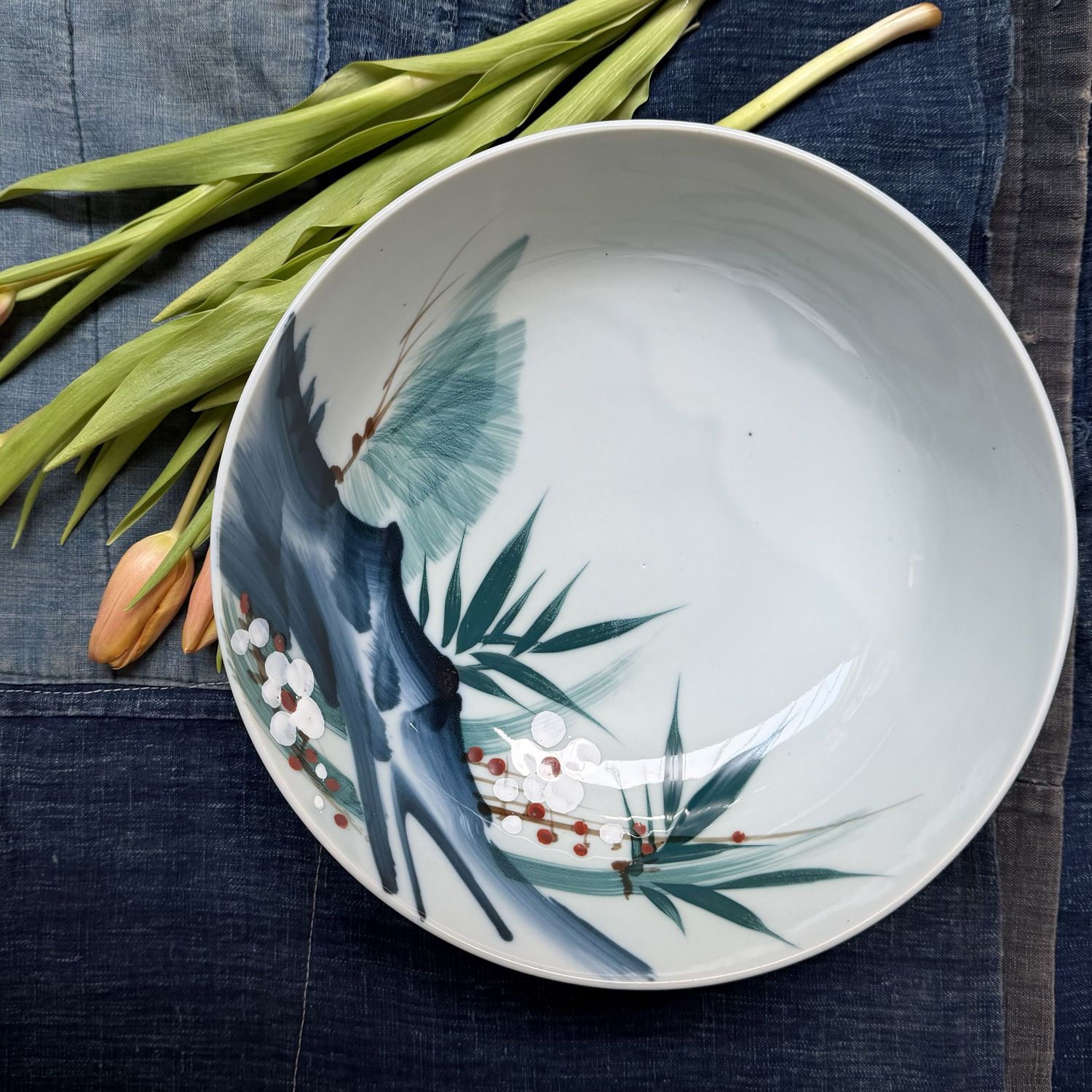 Japanse Vintage Porseleinen Kom met Sho Chiku Bai decor, 1950s