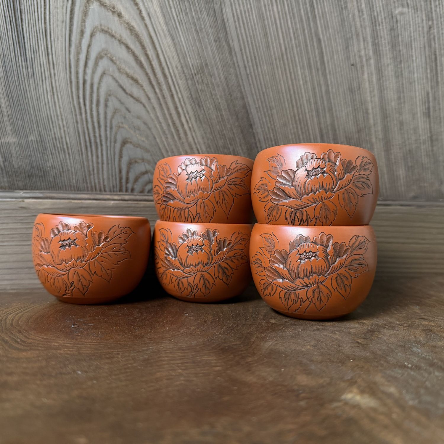 Set Tokoname Theekeramiek, Shudei-klei met Bloemdecor, 1970s