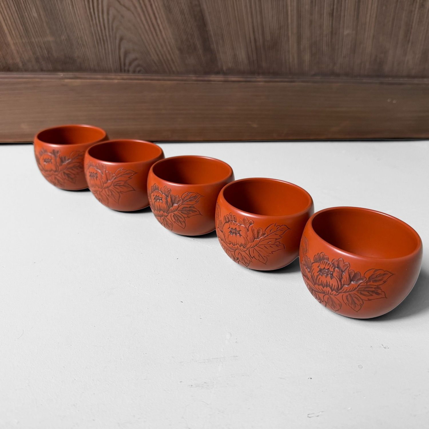 Set Tokoname Theekeramiek, Shudei-klei met Bloemdecor, 1970s