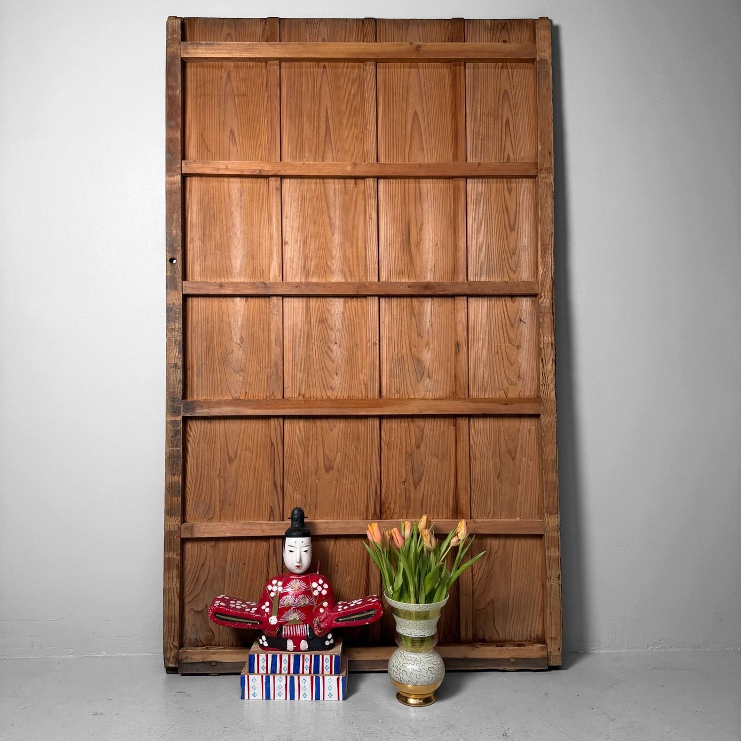 Antique Japanese Wooden Sliding Door, Authentic Wall Panel, 1920s