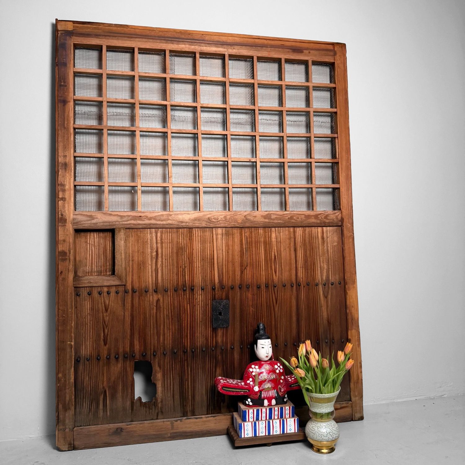 Antique Japanese Wooden Door, Authentic Wall Panel, 1890s