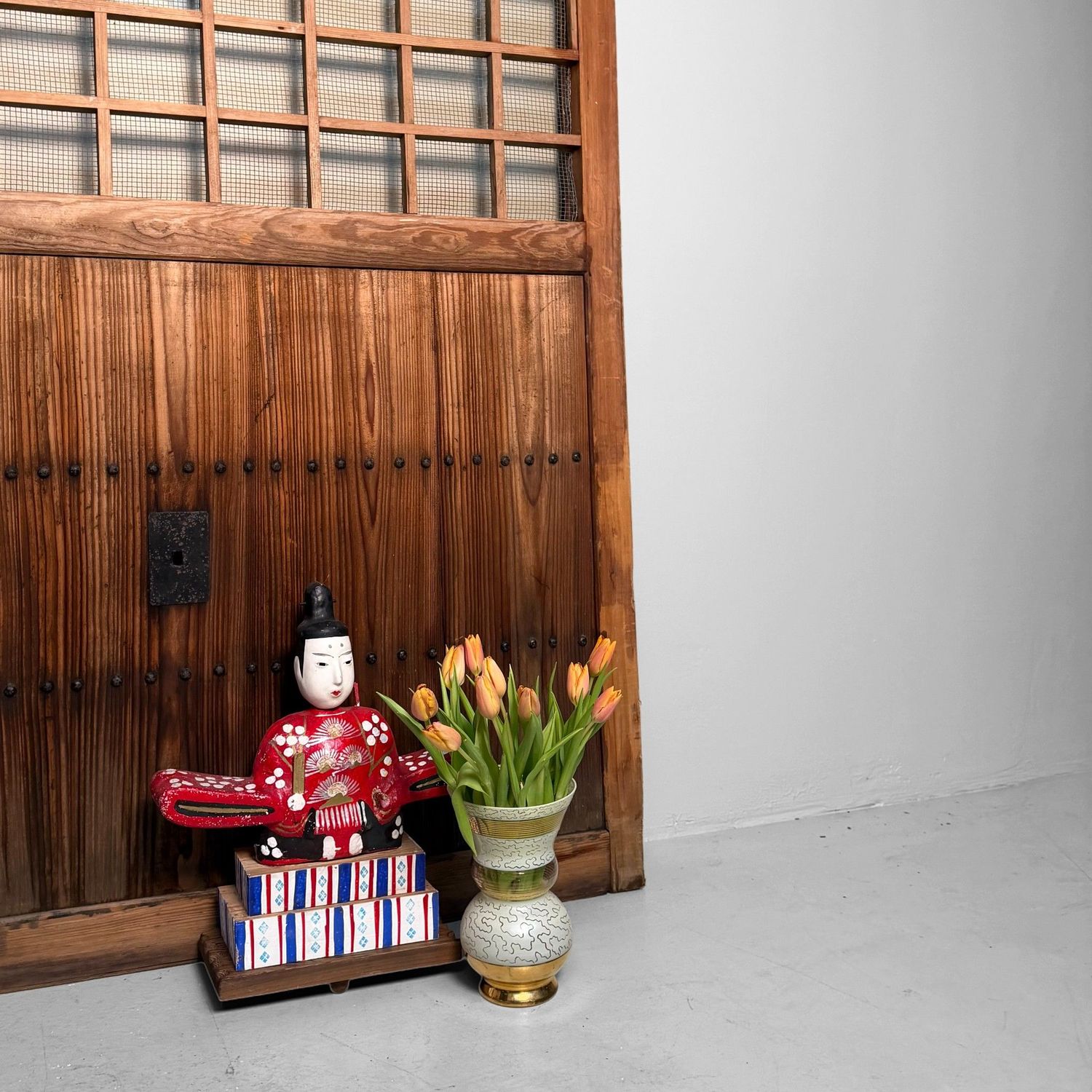 Antique Japanese Wooden Door, Authentic Wall Panel, 1890s