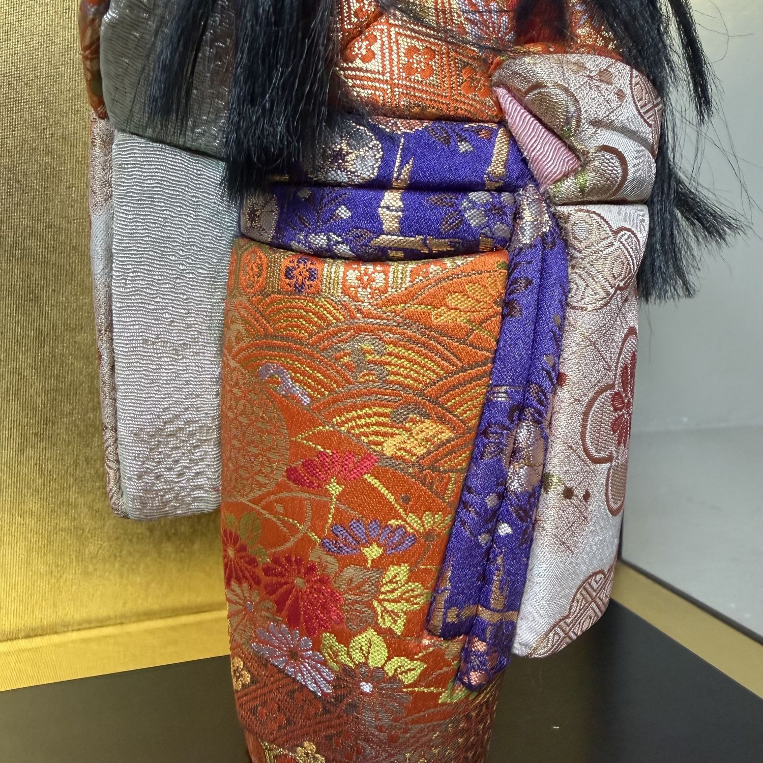 Japanese Ichimatsu Doll, Girl with Flower, Glass Display, 1970s