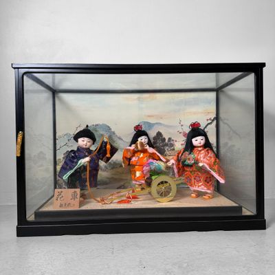 Japanse Ichimatsu Poppen-display, “Hanaguruma” Bloemwagen, 1970s