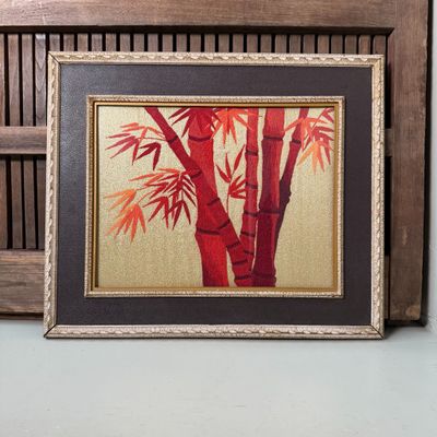 Japanese Vintage Embroidery “Bamboo”, Wall Decoration, 1950s