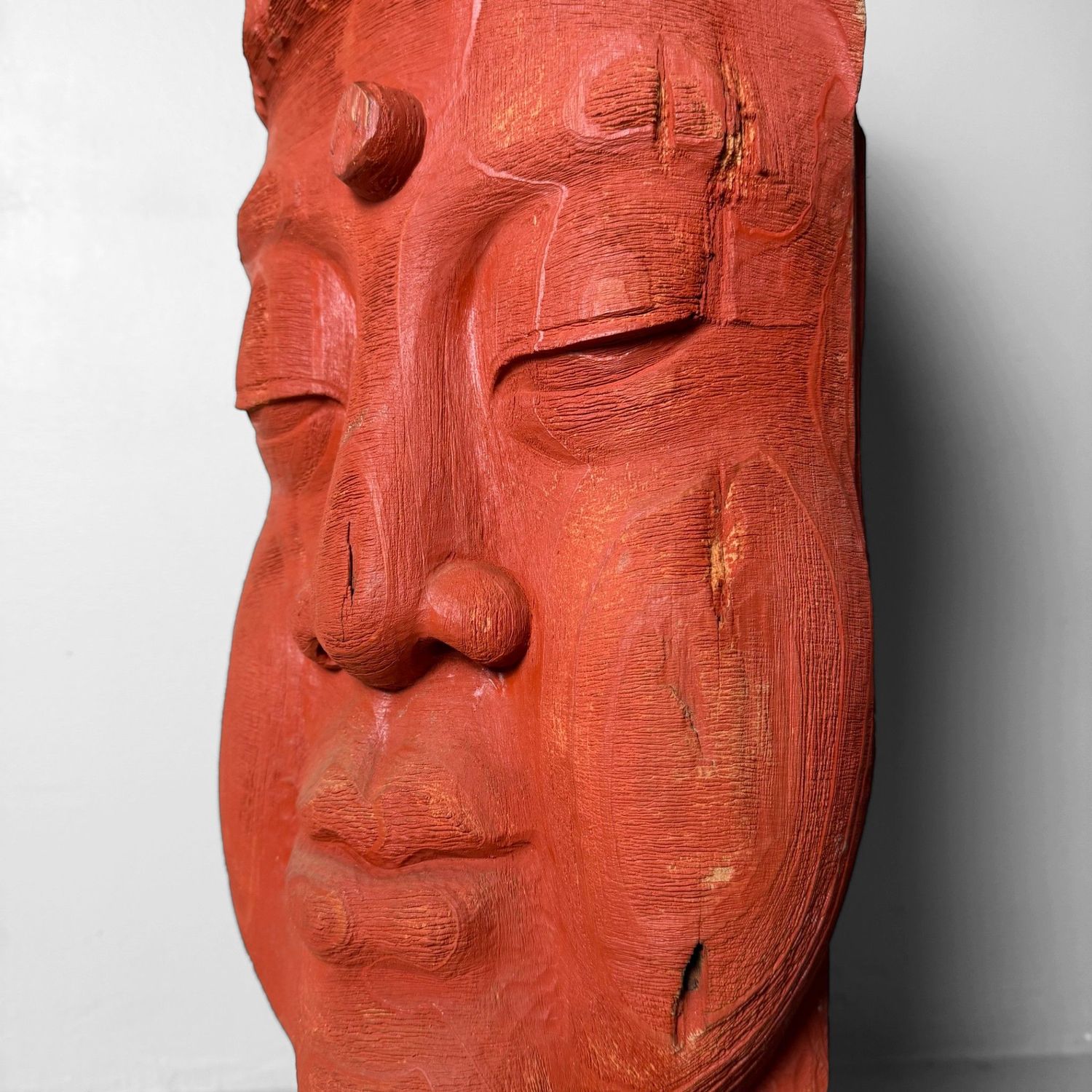 Japanese Wooden Sculpture “Buddha Head”, Koichi, 1985