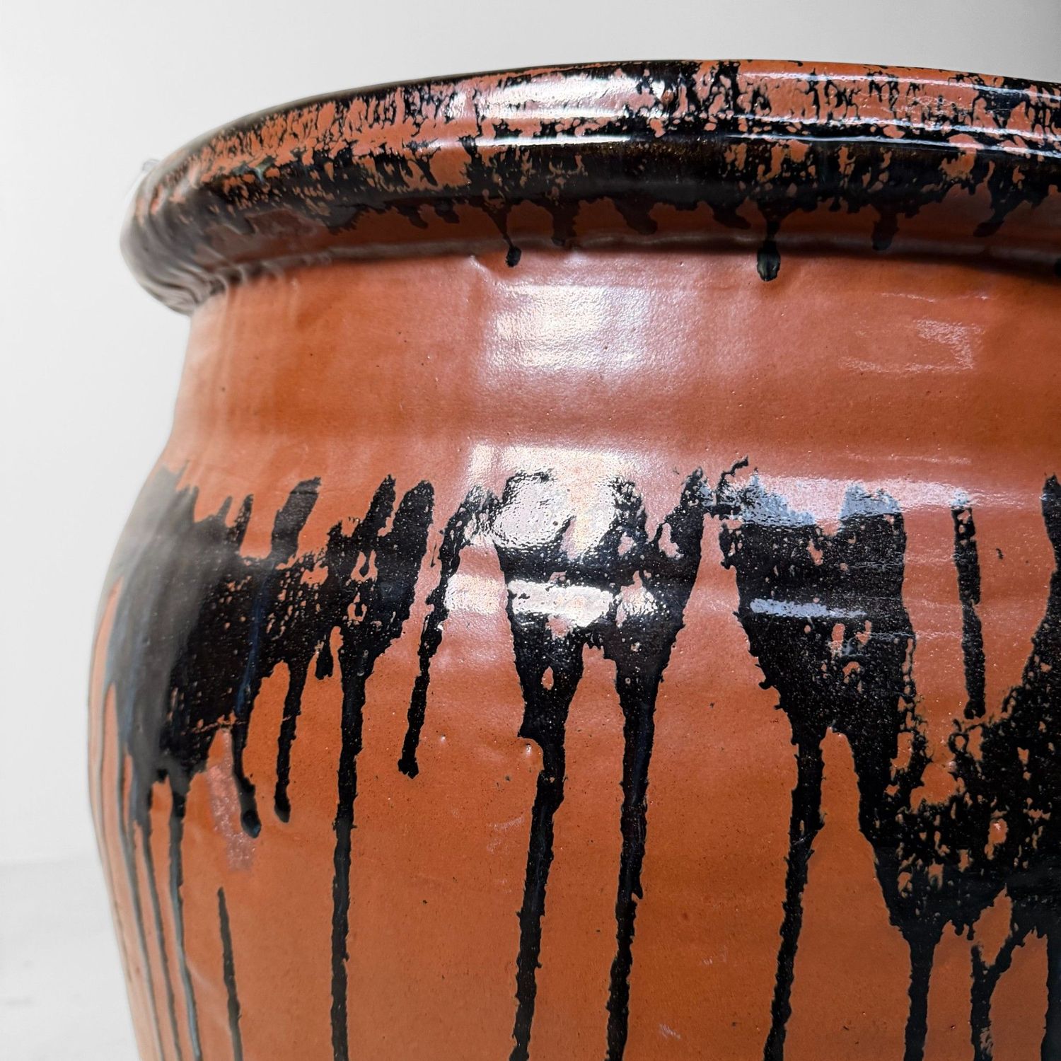 Large Japanese Tsubo Jar, Stoneware & Drip Glaze, 1970s