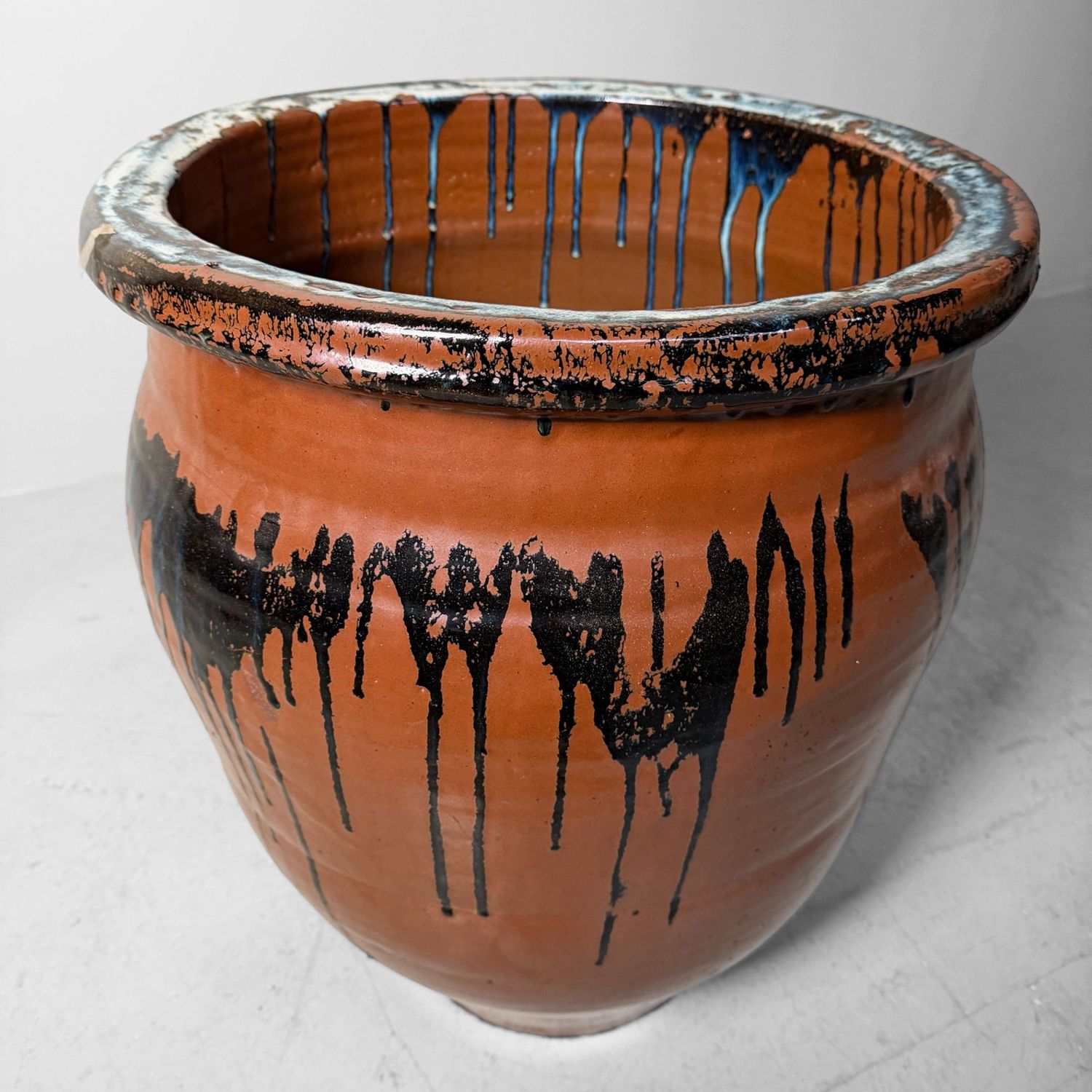 Large Japanese Tsubo Jar, Stoneware & Drip Glaze, 1970s