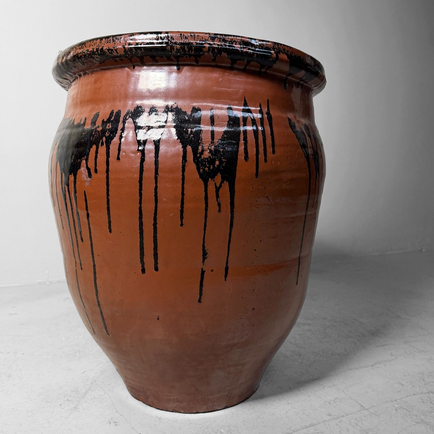 Large Japanese Tsubo Jar, Stoneware & Drip Glaze, 1970s