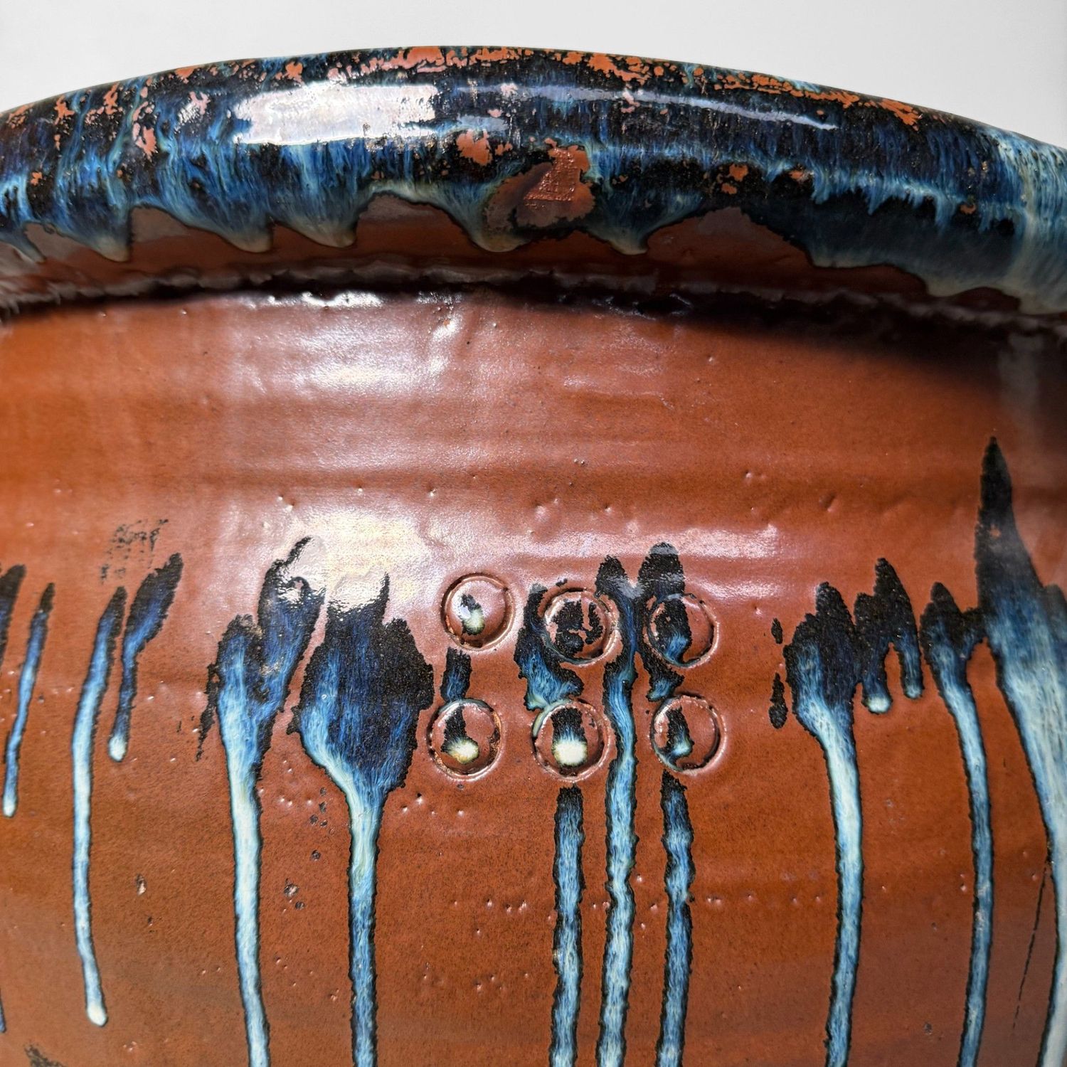 Large Japanese Tsubo Jar, Stoneware & Drip Glaze, 1970s