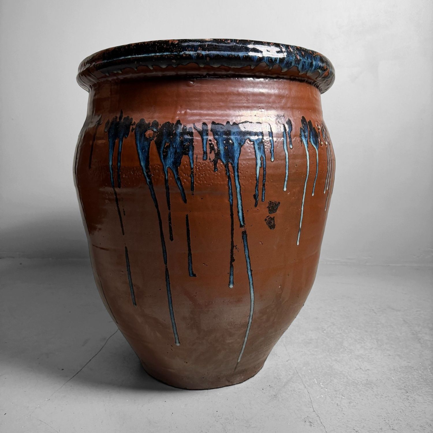 Large Japanese Tsubo Jar, Stoneware & Drip Glaze, 1970s