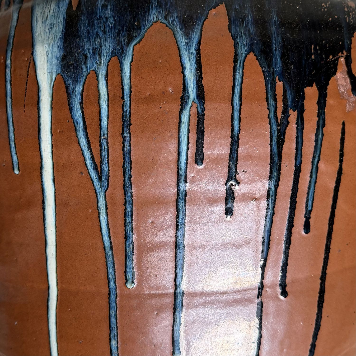 Large Japanese Tsubo Jar, Stoneware & Drip Glaze, 1970s